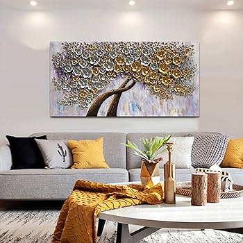 Amazon.co.jp: Diathou 24×48インチ ホワイトゴールド 花 手描き 油絵