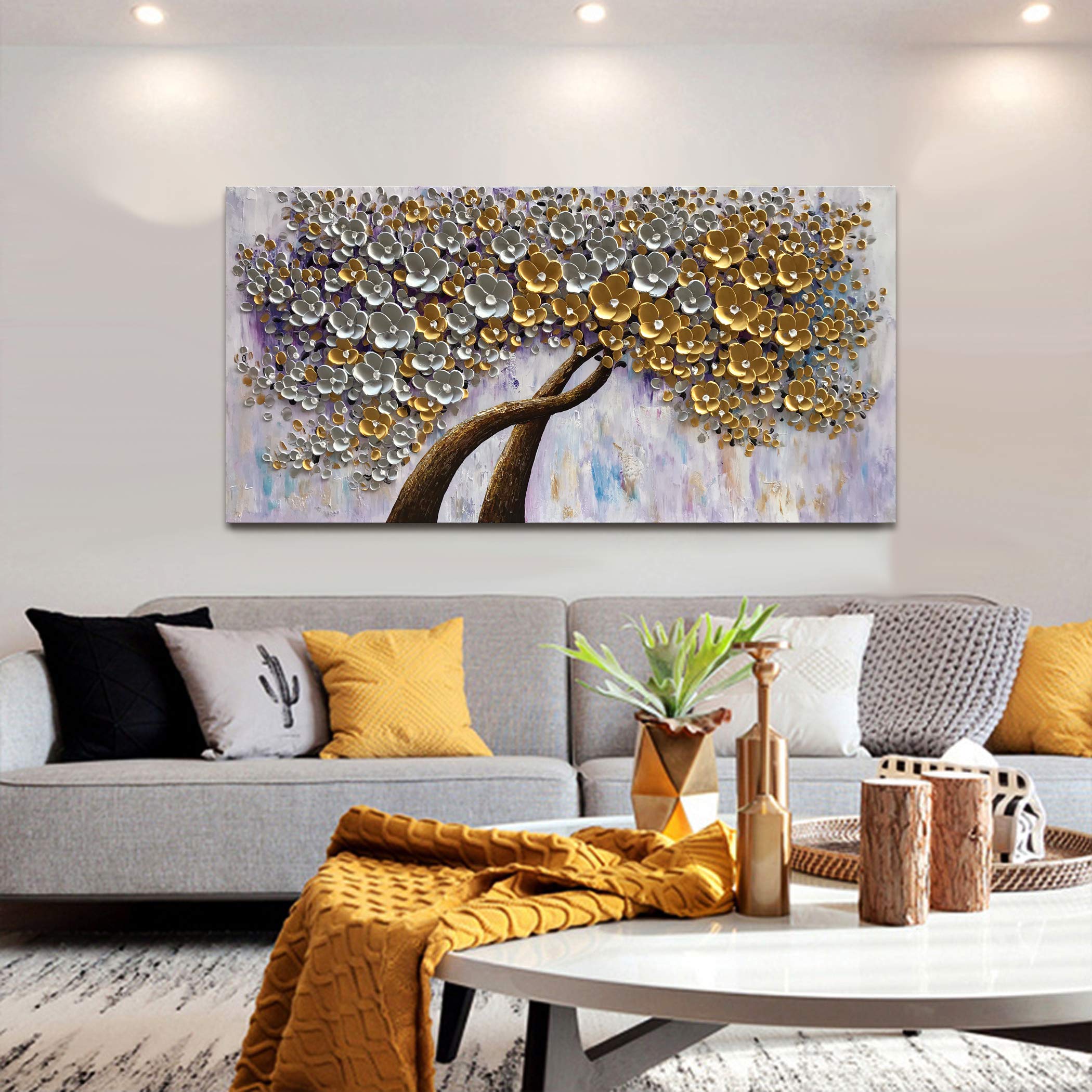 その他 Etain decoration murale Amazon.co.jp: Diathou 24×48インチ ホワイトゴールド 花 手描き 油絵