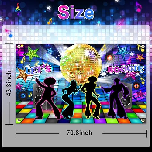 Miniatura 4 de Avezano Fondo de discoteca de regreso a los años 70, 80 y 90, decoración de fiesta de baile, pancarta Let's Boogie para fiesta de cumpleaños, telón