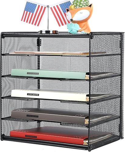 Miniatura 7 de Organizador de escritorio, paquete de 2, organizador de bandejas de papel para cartas, organizador de archivos de escritorio de malla con 6