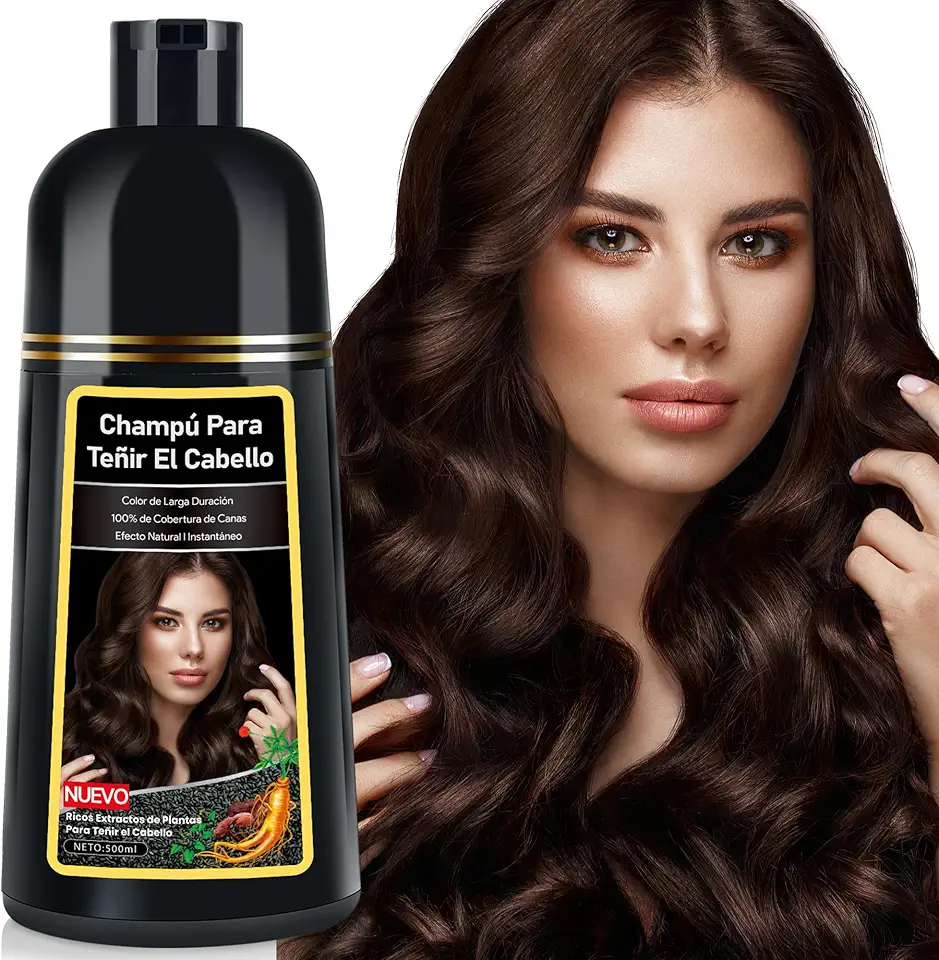 KAISASA Shampoo de tintura de 3 em 1 Marrom escuro 500ml - shampoo instantâneo para de ingredientes herbais para mulheres e para homens e mulheres capa de xampu de cinza branco em minutos