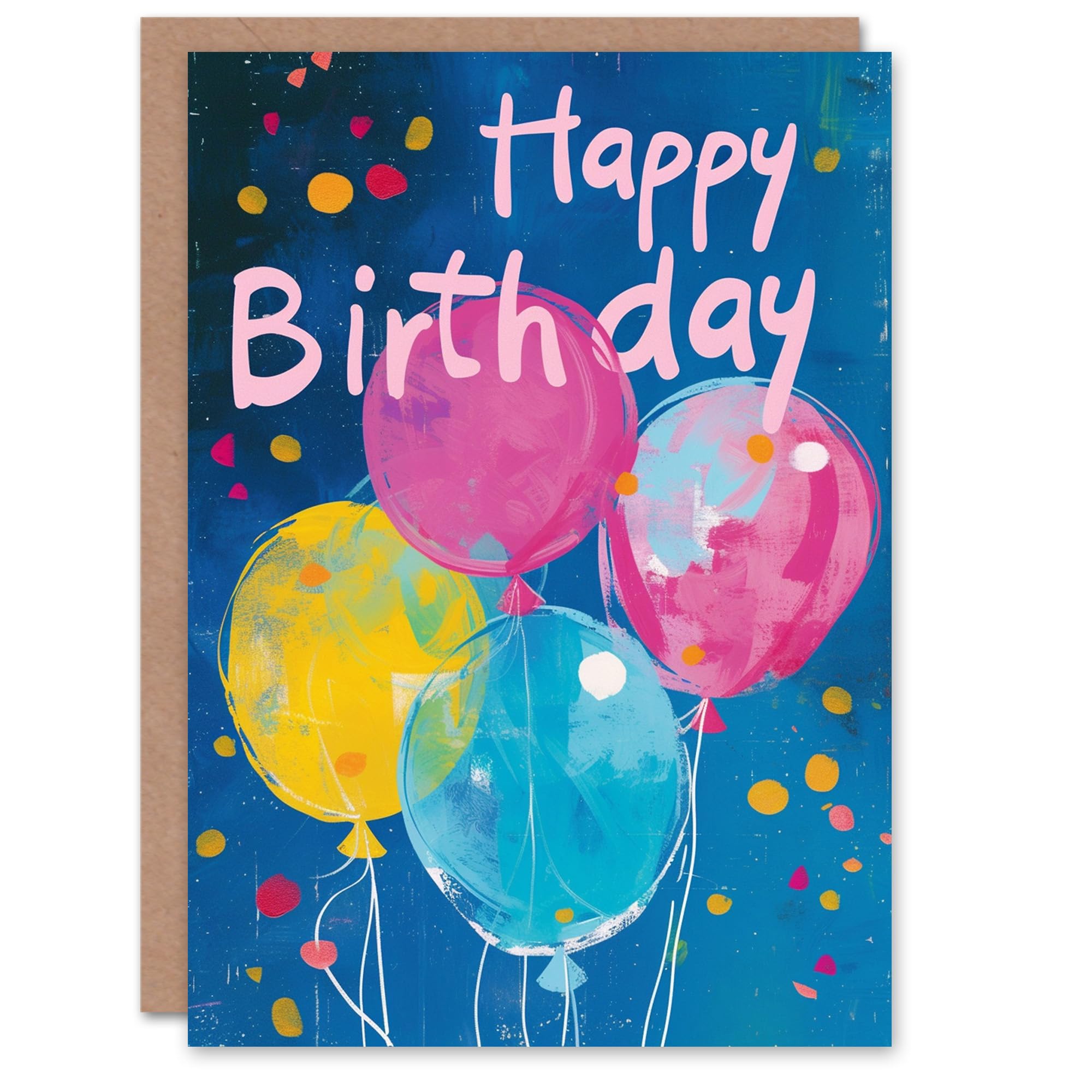 Artery8 Birthday Card Colourful Bright Fun Birthday Balloons Painting Pink For Him Her Man Woman Girl Boy Wife Husband Greeting Card