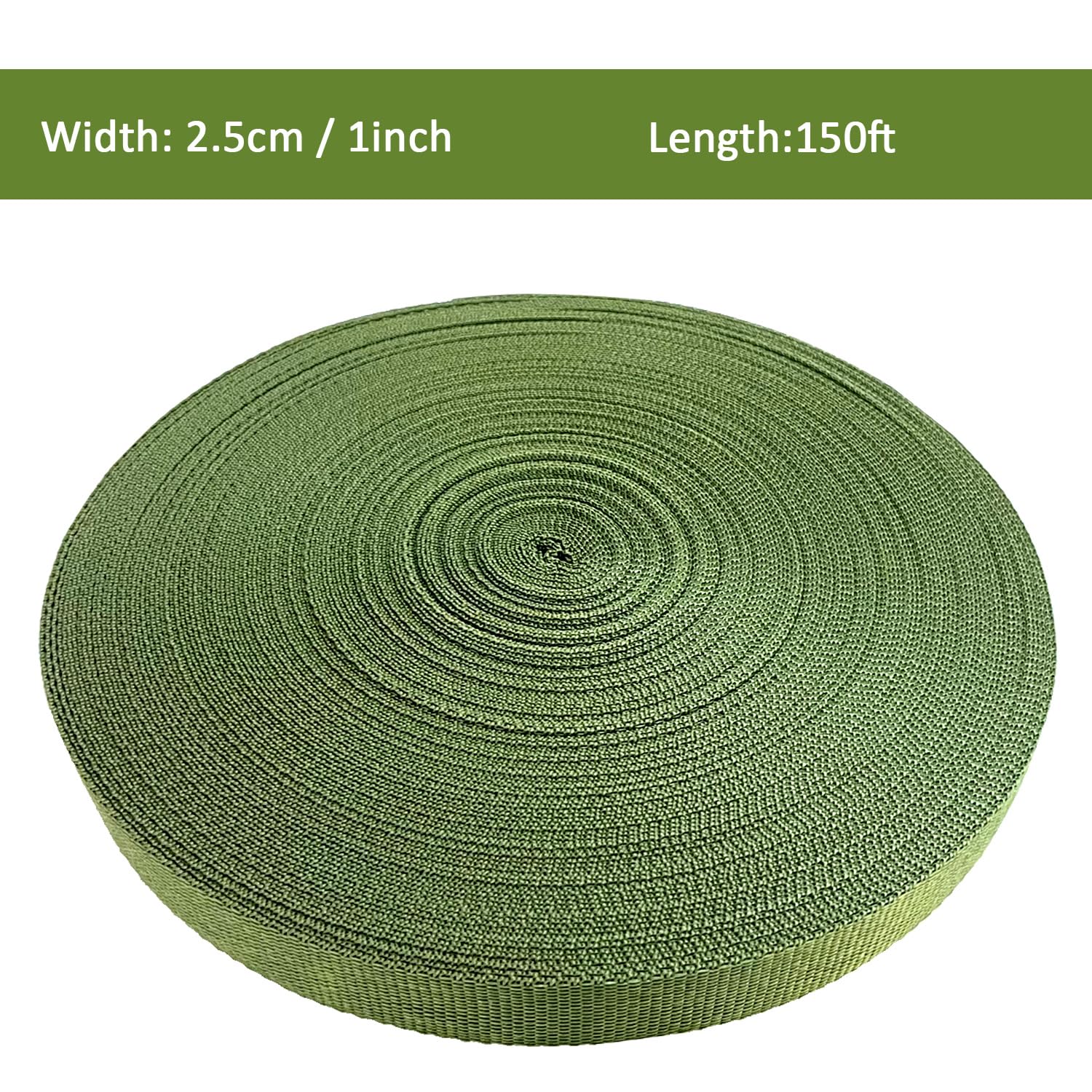 Correa de sujeción para árbol de 150 pies, 2,5 cm, material verde para estacar y tensar, corbata de jardín, cuerda verde para uso en exteriores, suministros de enderezamiento