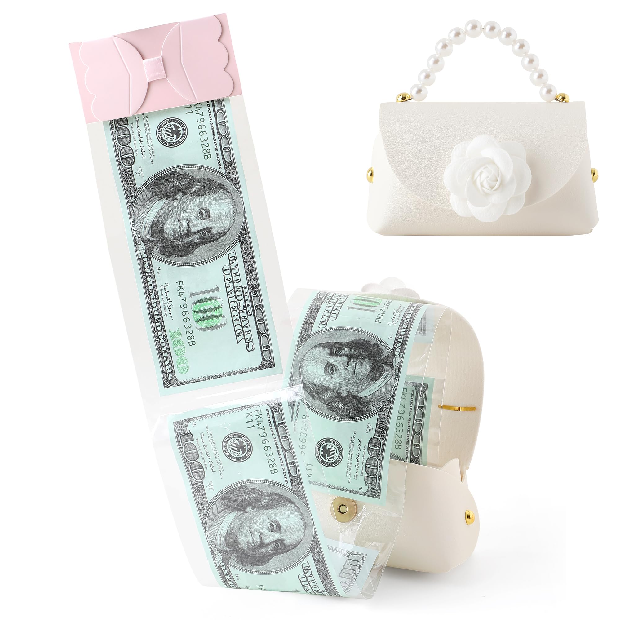 Litvana DIY Money Surprise Box - Mini Rose Money Pull Cash Box for Birthday, Anniversary, Gifts White