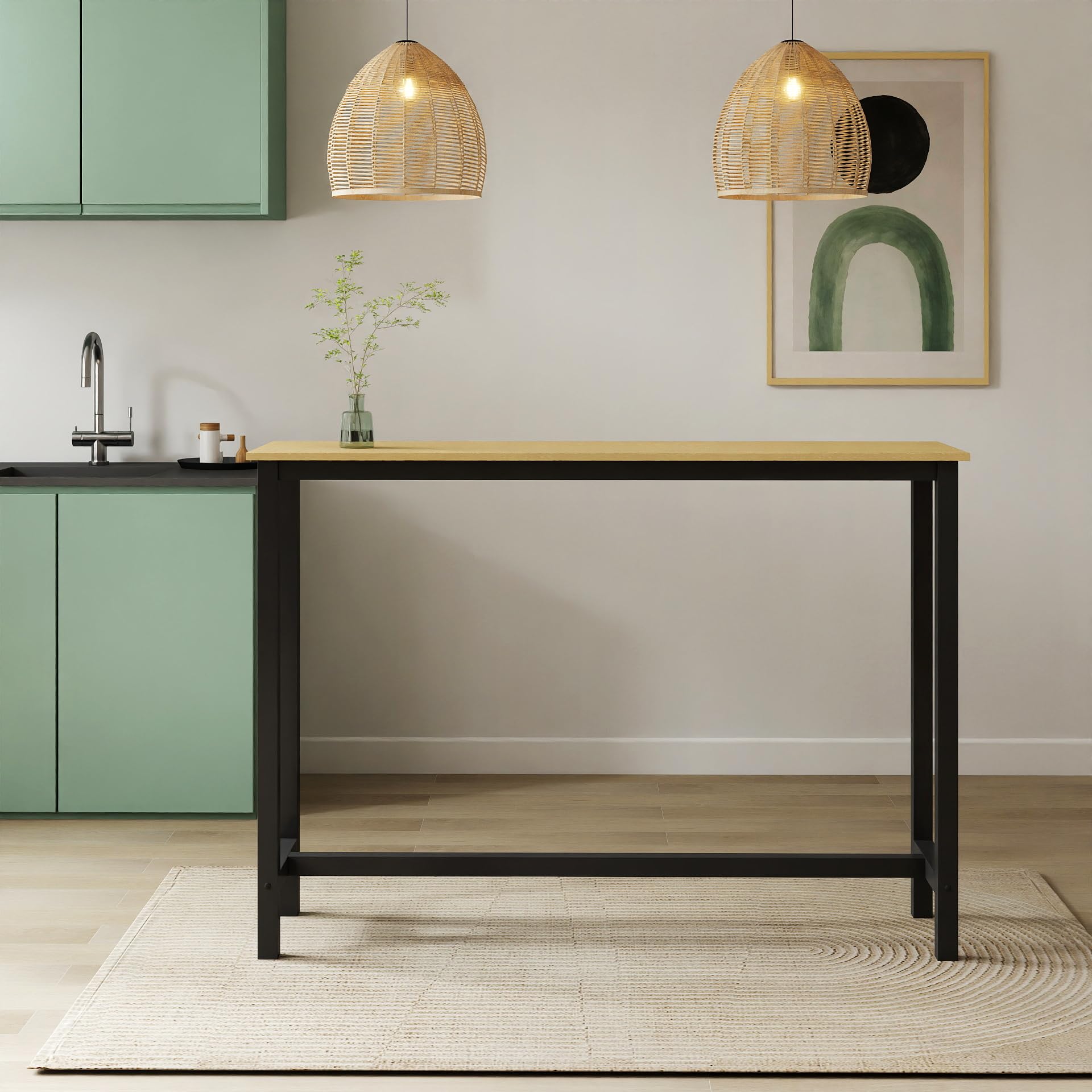 MB Muebles Bonitos | Table de Bar Haute ANI pour 2 Personnes avec Pieds en Métal | Table Cuisine en Mélamine Mate | Couleur Noir et Sonoma | 140x100x40 cm