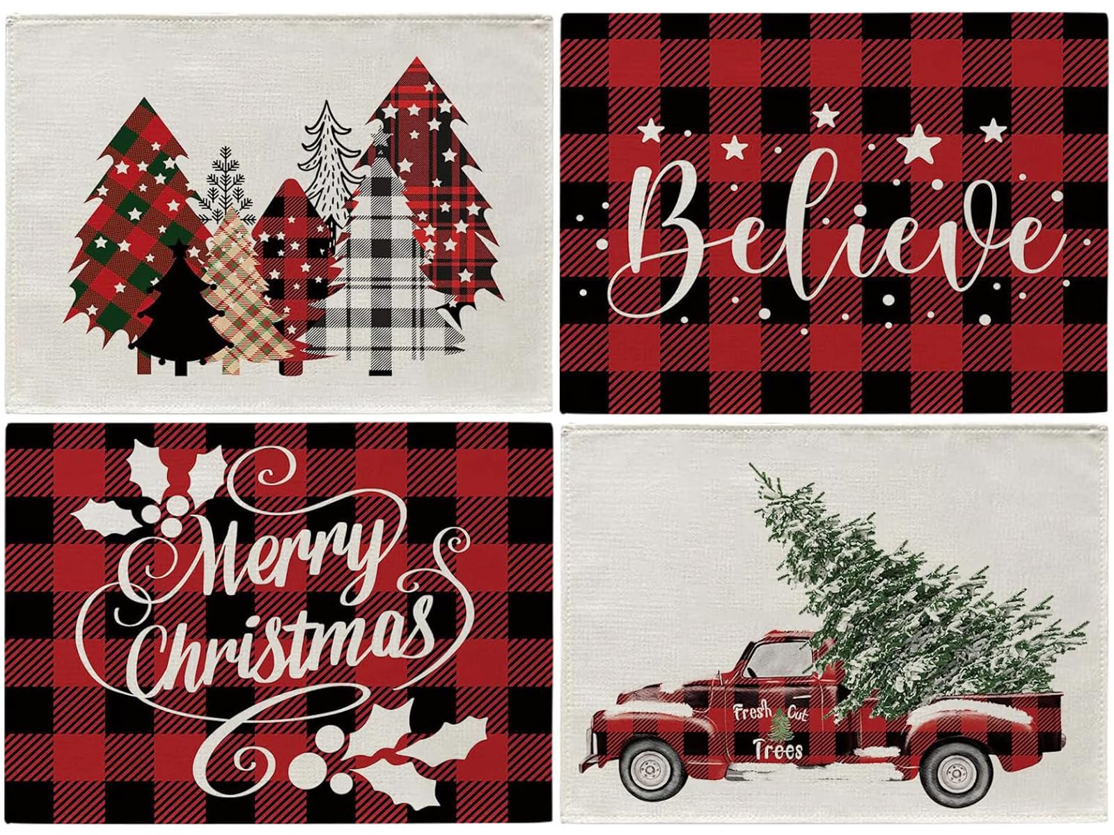 amazon-com-christmas-placemats-merry-christmas-tree-truck-buffalo-plaid-table-mats-winter-xmas-home-kitchen-table-decor-12-x-18-inch-set-of-4-home-kitchen