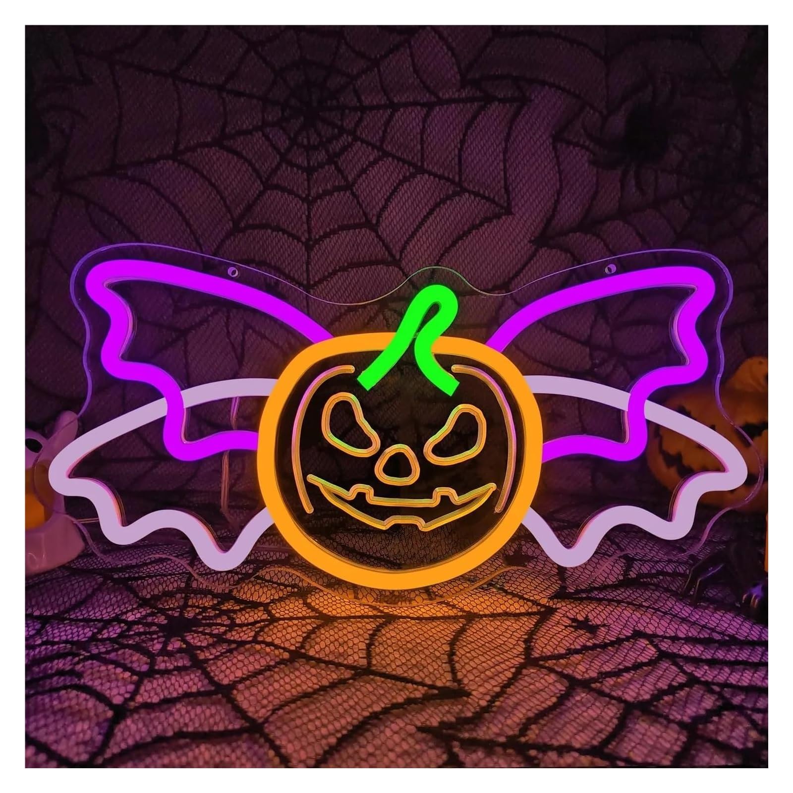 LEMST Sign Lamp Bat Pumpkin Neon Sign Adjustable Brightness Light USB Powered for Bedroom Club Party Ambiance Wall Art Decoration 34.2cmx17cm