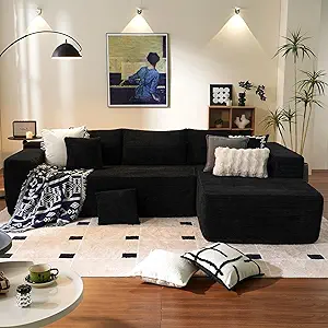 ovios 104" Cloud Sectional Couch with L-Shape Chaise,Modern Modular Sofa with Deep Seat, Upholstered Couches for Living Room Bedroom,No Assembly Required, Black (Corduroy Fabric)