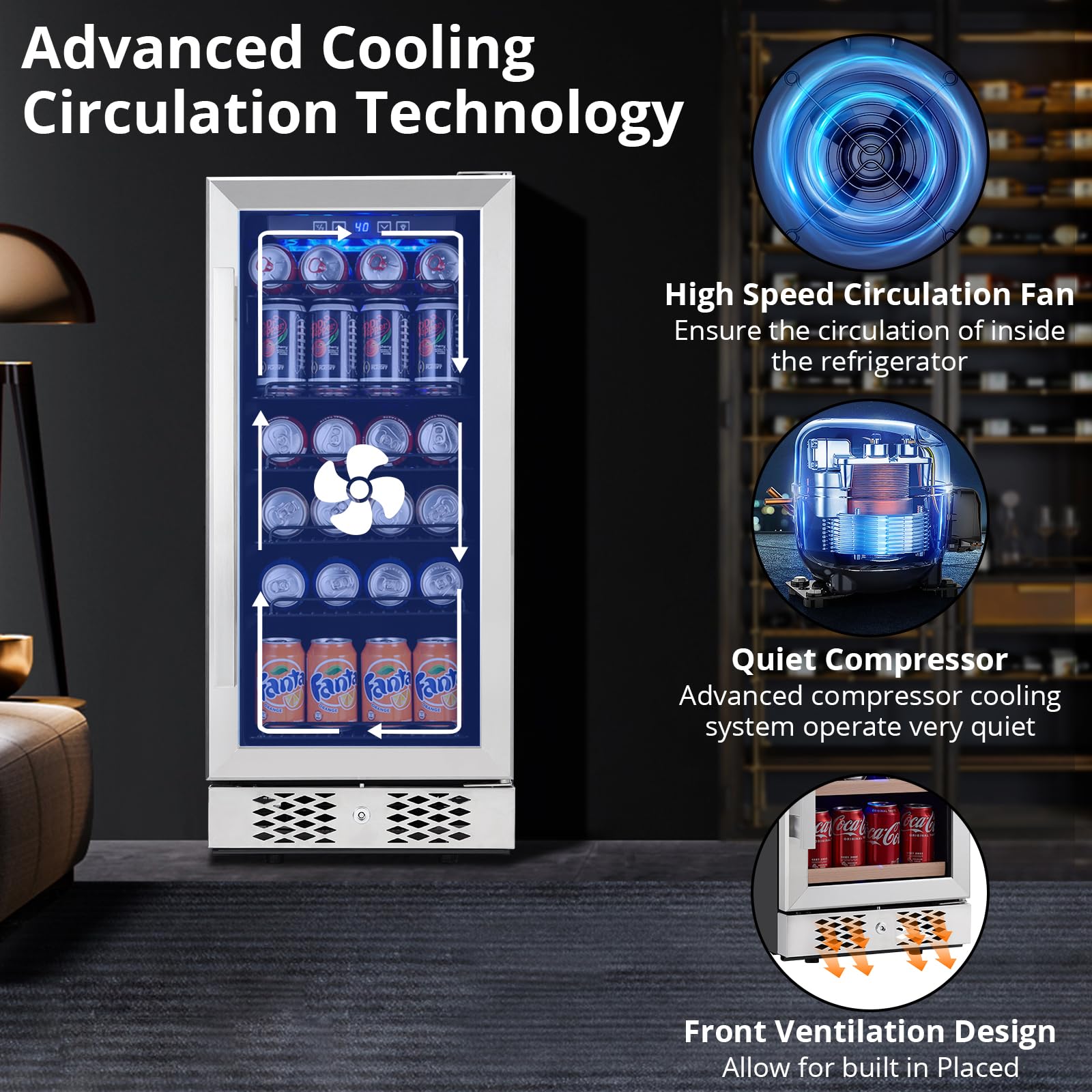 GarveeTech Beverage Refrigerator and Cooler, 96 Cans Built-in or Freestanding Beverage Cooler with Glass Door, Adjustable Shelves & LED Lights, Under Counter Beer Fridge for Home Office Bar on Fridge.com