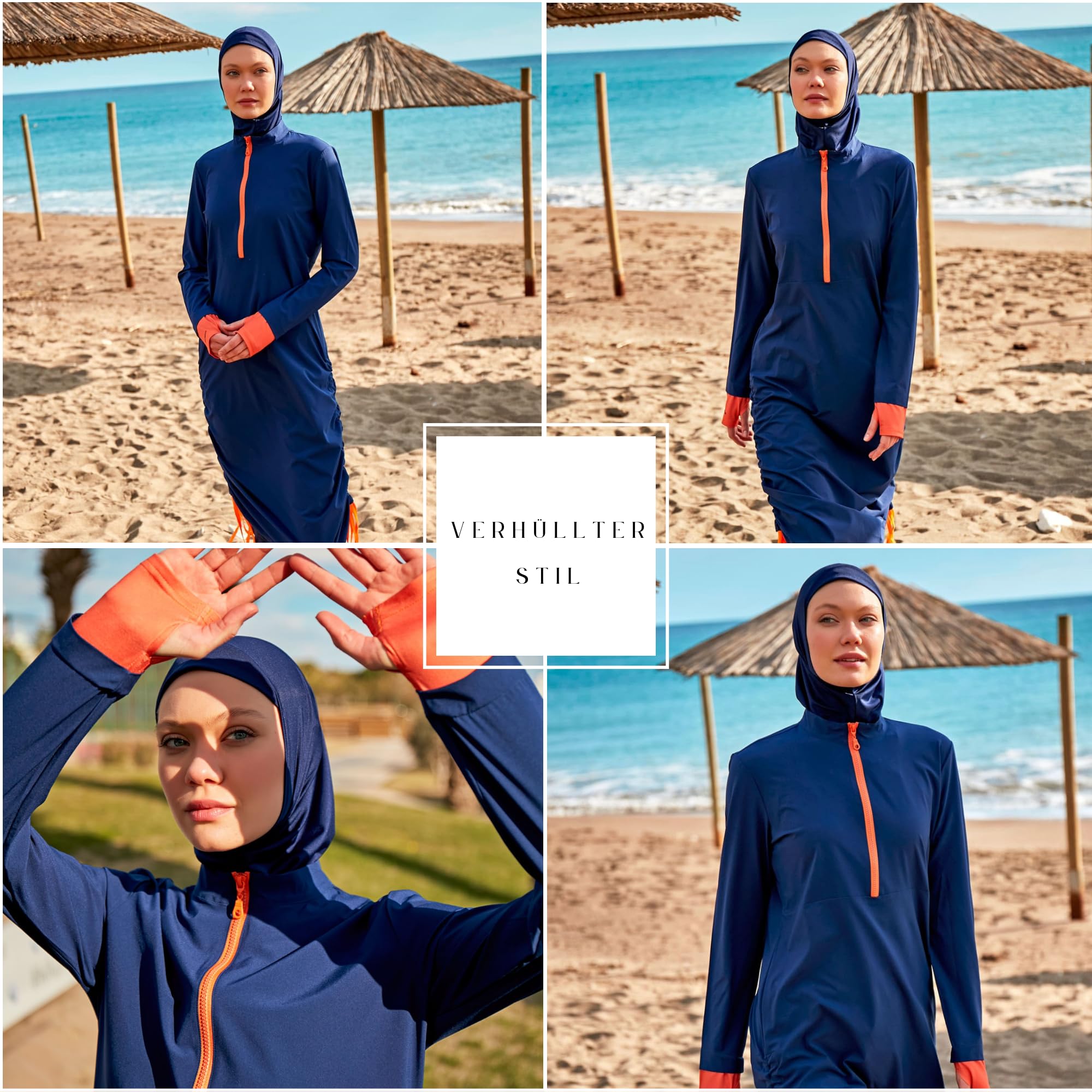 MARINA SWIMWEAR Costume intero islamico modesto da donna | Set Burkini musulmano da 4 pezzi | Rashguard a maniche lunghe con copertura completa | Modesto costume da bagno hijab