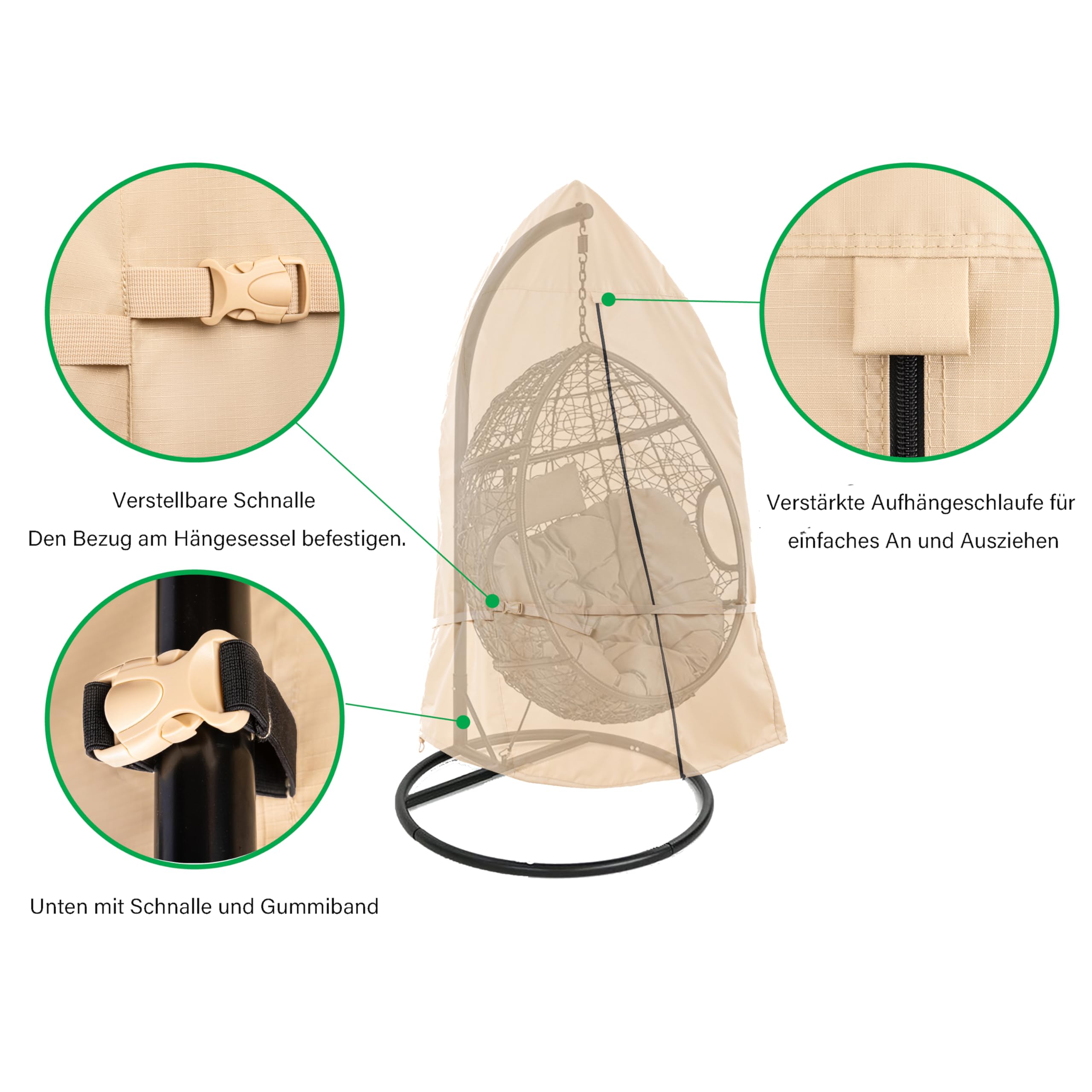 F&J Outdoors wasserdichte Garten Kreis Stuhlabdeckungen Patio Hängende Schaukel Stuhl 114x178cm Schutzhülle für Balkon Korb Stuhl Taille Festziehen Reißverschluss Beige Ei Stuhlabdeckung Heavy Duty