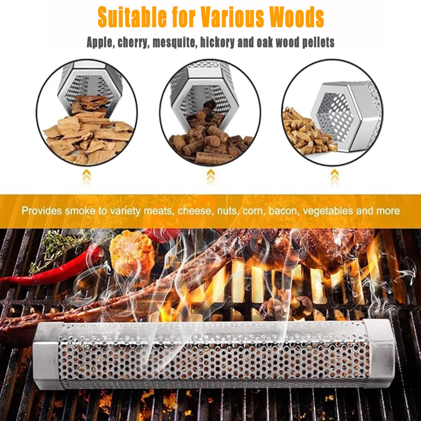 Joyeee Tubo per Affumicatore BBQ, Smoker Tube BBQ in Acciaio Inox, per qualsiasi griglia o affumicatore, fumatori caldo/freddo (31cm)