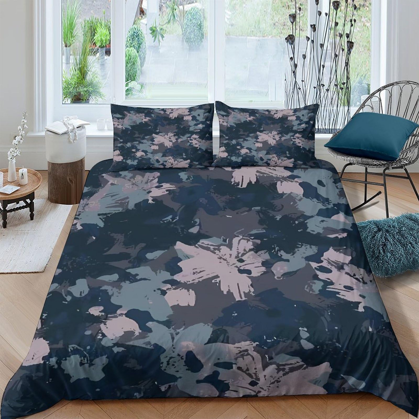 Ctjqhvkz Style-1 3D Printed Dark Floral Fitted Sheet Microfiber Soft Breathable Abstract Camouflage Mattress Cover For Bedroom Guest Room Decor Single（135X200cm）