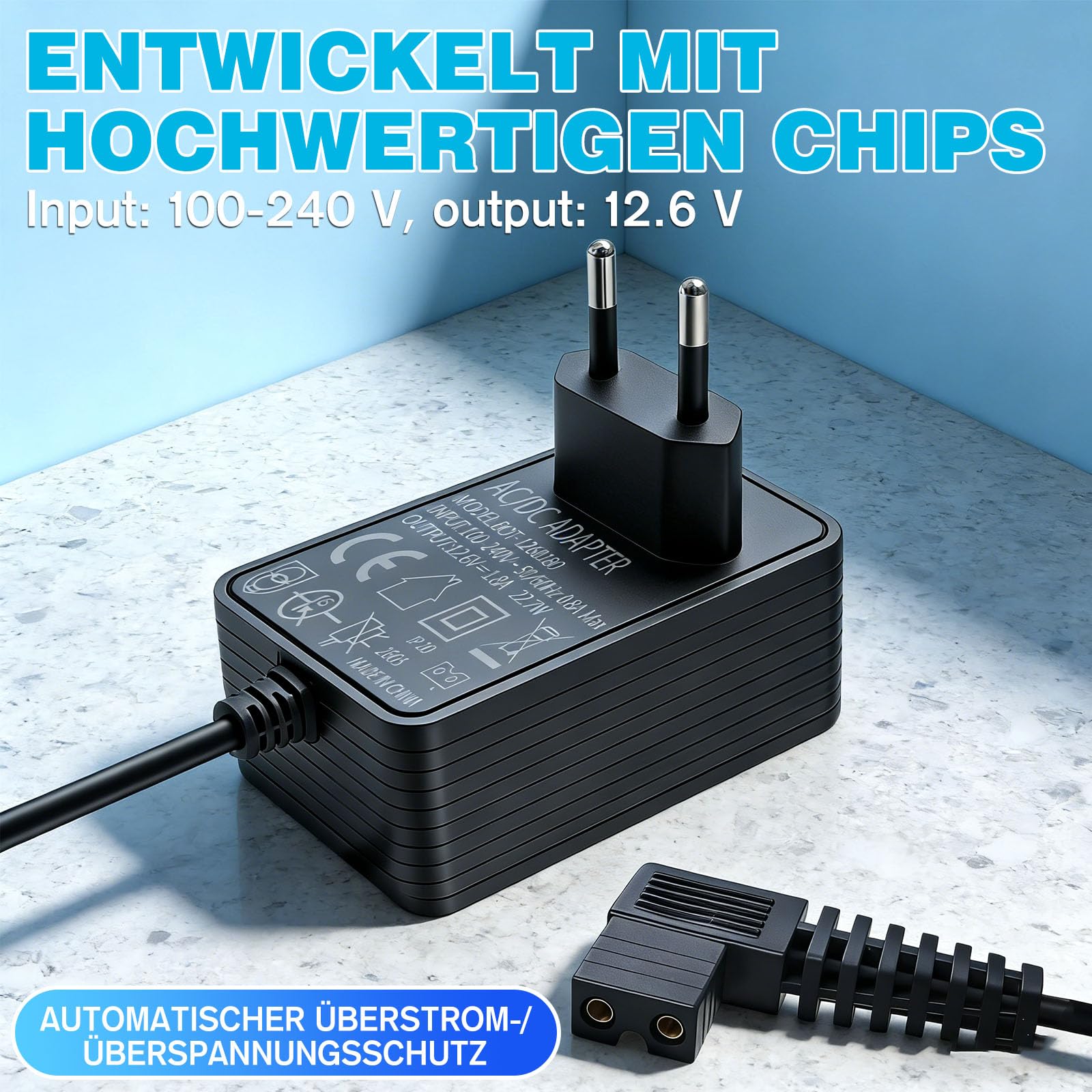 Caricatore per robot da piscina, 12,6 V, per Steinbach, Poolrunner Battery Basic 2.0, alimentatore di rete, corrente costante con luce rotante