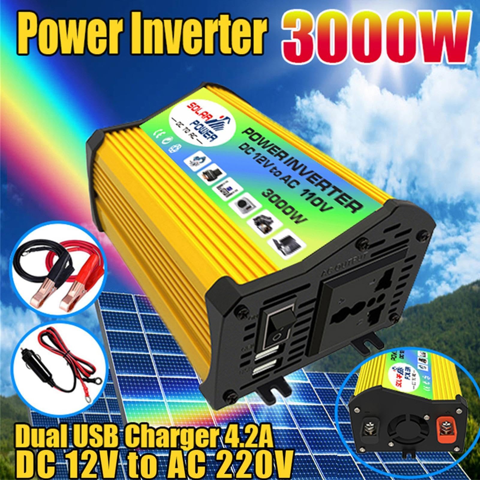 Kit Completo Solare Off-grid - sistma Di Energia Solare, Kit Pannello | Śolare Per Camper, Alimentazione Di Backup Ďi Emergenza, Pannello Monocristallino Doppia Porta USB, Inverter Da 3000 W + Cont