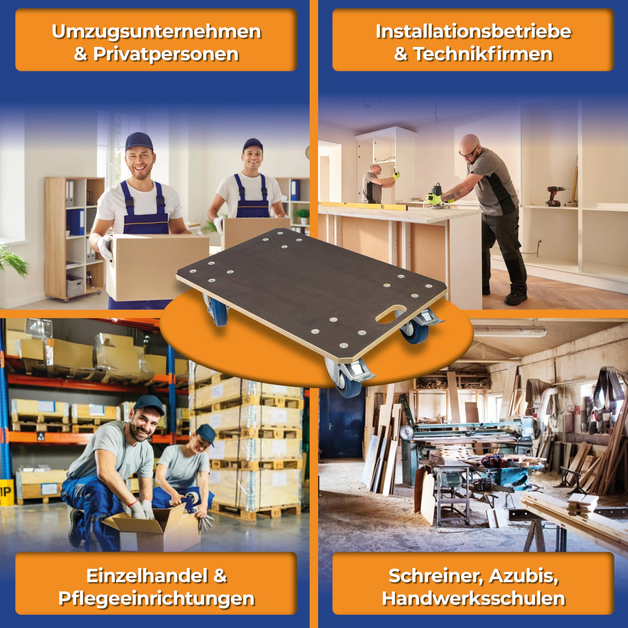 Expert – 2er-Set Transportroller 60x40 cm – 850 kg (1.700kg gesamt) Siebdruckplatte, PP-Räder, Rollbrett Möbelroller, Transporthilfe für Umzug, Möbel-Transport Rollwagen Möbelhund Roller