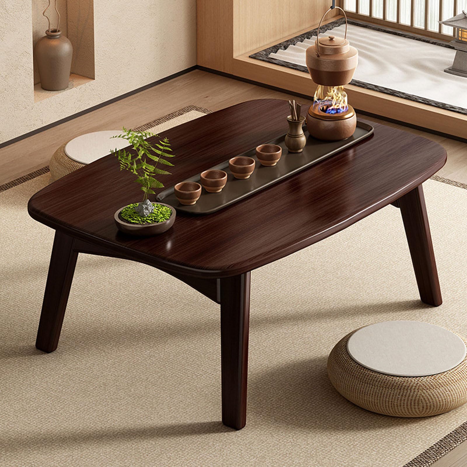 Onxyrbyte Walnut Japanese Bamboo Floor Table,Foldable Bamboo Coffee Table,Multifunctional Low Tables,Wooden Rectangular Tatami Tea Tables,Portable,Easy Storage,For Sitting,Meditation,Altar