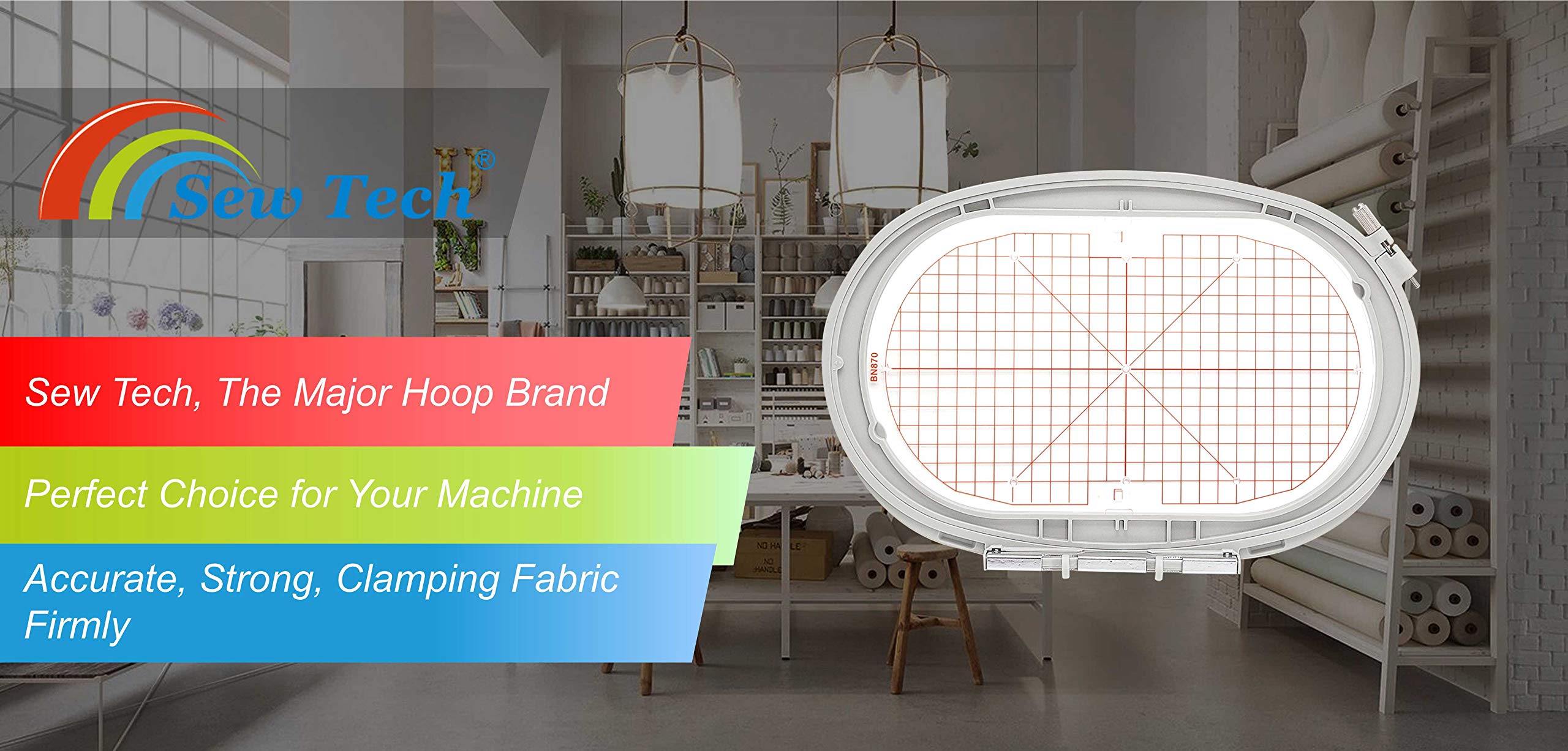 Sew Tech Stickrahmen für Bernina, 255 x 145 mm, großer ovaler Rahmen | Passend für 500 700 535 570 590 735 770 790 QE PRO 880 PLUS 990 540 580 Artista 730 Aurora 440 Bernina Stickmaschine