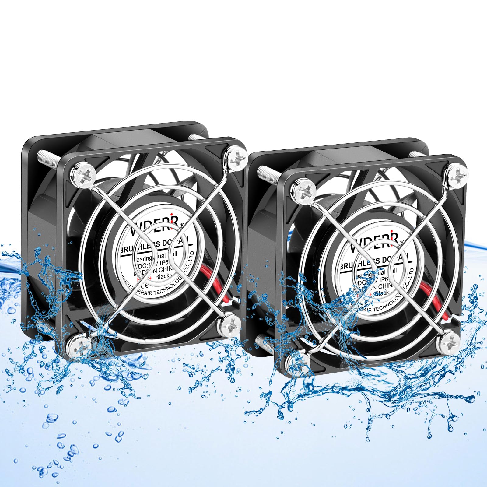 WDERAIR Small 60mm x 25mm DC 12V Brushless IP67 Waterproof High Speed Electric Cooling Fan for DIY Ventilation Projects 2 Pack