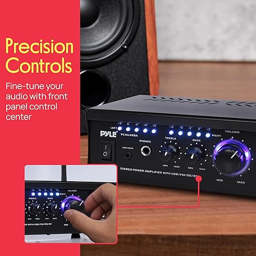 Miniatura 4 de Pyle Amplificador de altavoz Bluetooth para computadora - Amplificador de potencia estéreo para el hogar de 2 x 120 W, sistema receptor de audio
