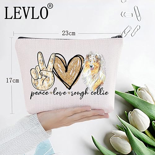 Miniatura 2 de LEVLO Rough Collie - Bolsa de maquillaje para mamá, bolsa de maquillaje con cremallera para amantes de los perros, Collie áspero de la paz, Bolsa de