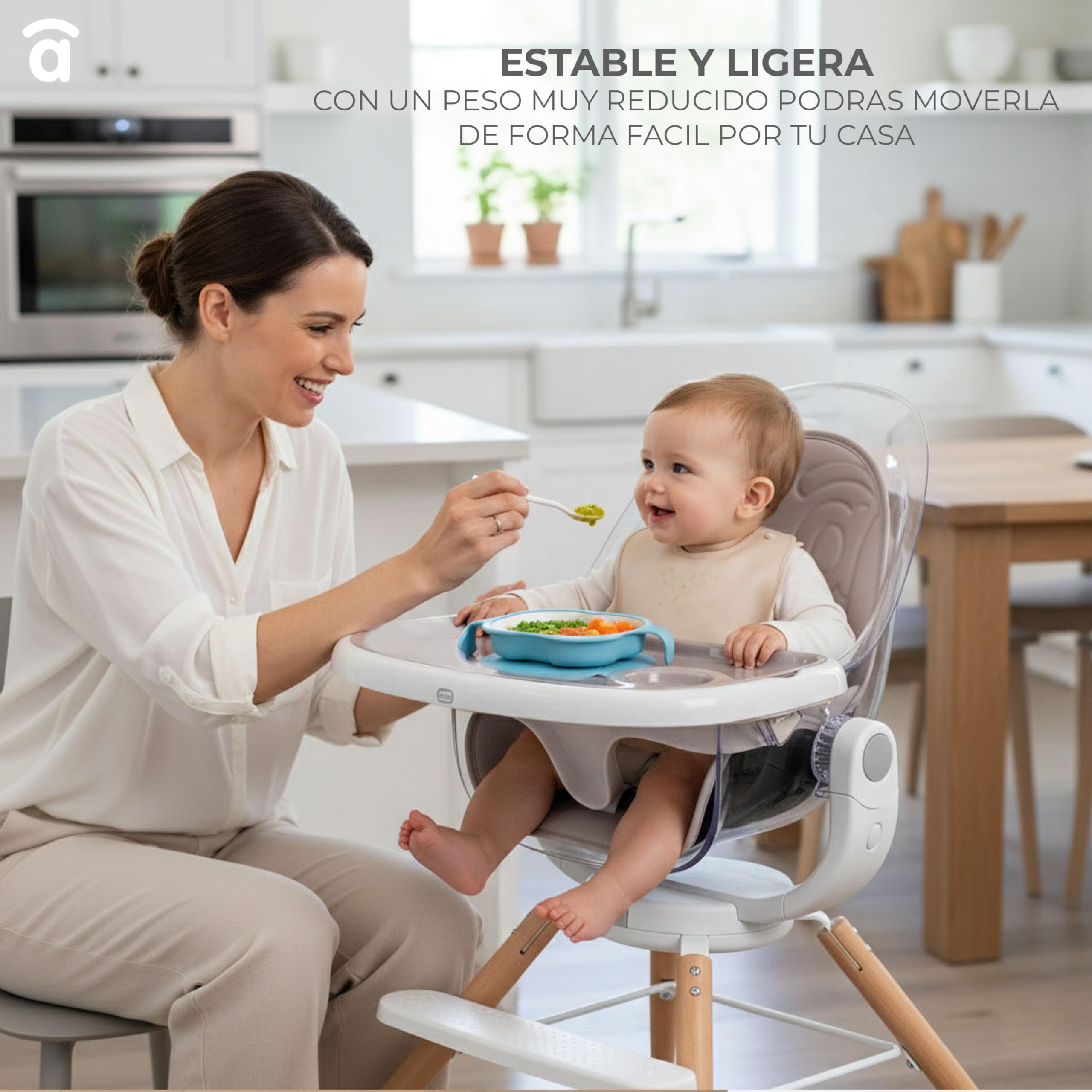 Asalvo Trona Evolutiva Bebe ADRIÀ Hasta 36 Meses. Trona Bebe con Asiento Elevador. Trona Evolutiva con asiento ergonómico. Silla Bebe Comedor Asiento Giratorio 360º. Trona Bandeja Extraíble. Beige