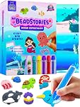 Bead Art for Kids Birthday Gift for Ages 4 5 6 7 8 9 10 Year Old, Girls Craft Set with Colorful Templates and Beads Pen, Creative Arts & Crafts Activity for Girls, Unicorn & Princess Theme Bead Crafts