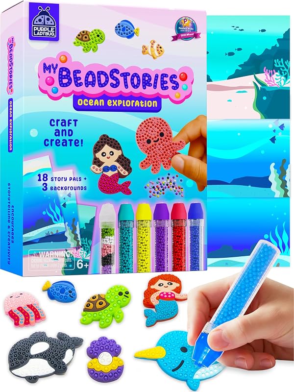 Magical Bead Painting – Birthday Gifts for Girl and Boy Ages 6-8 Years Old, Bead Art & Craft Set, Beads Pen & Painting Activities, Creative Arts & Crafts Ocean Theme Kit with Fun Designs