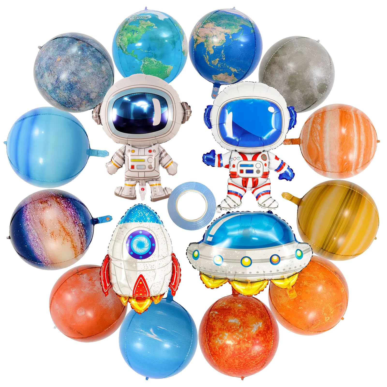 Hrhshw 16 Pieces Galaxy Space Balloons Outer Space Themed Decorations Spaceship Astronaut Rocket Planet Foil Balloons for Kids Birthday Party Baby