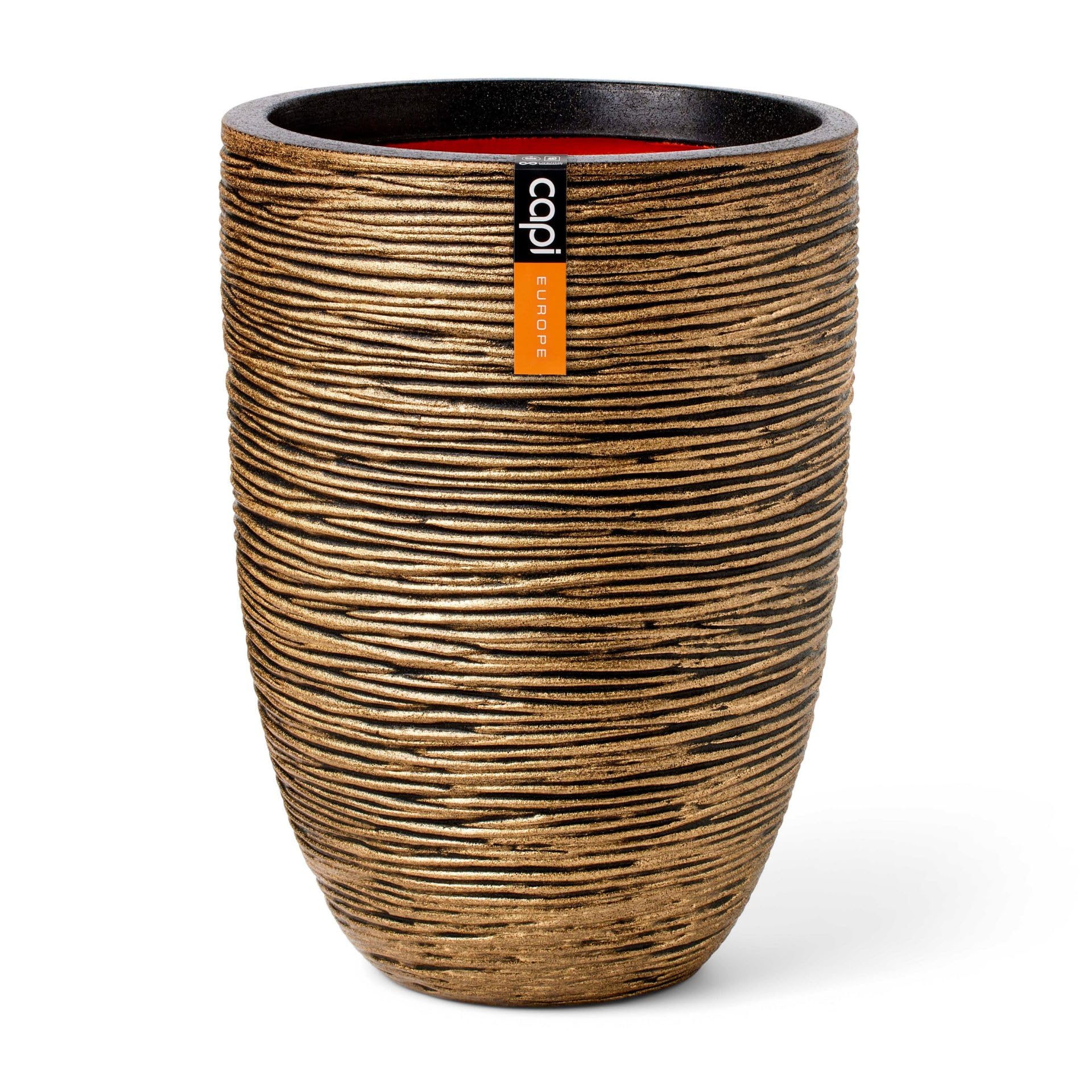 Capi Europe - Gefäß elegant niedrig Rib NL - 34x46 - Gold - Blumentopf für den Innen- und Außeneinsatz - Übertopf - Pflanztopf - Pflanzgefäß - Kunststoff - KBGR782