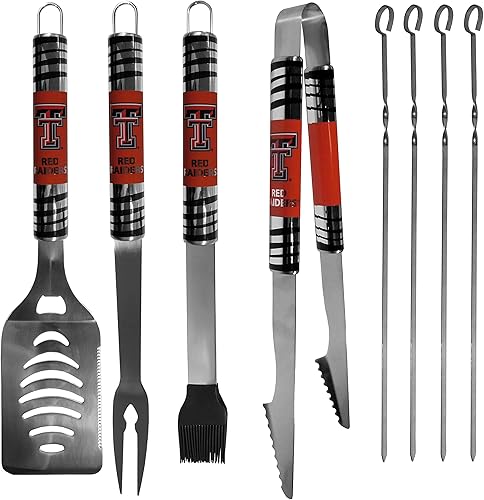Miniatura 2 de NCAA Siskiyou Sports Fan Shop Texas Tech Red Raiders - Juego de barbacoa de acero con funda, 8 piezas, color gris