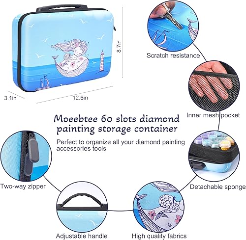 Miniatura 9 de Contenedores de almacenamiento de pintura de diamantes, 60 ranuras para accesorios de pintura de diamantes y herramientas para estuche organizador