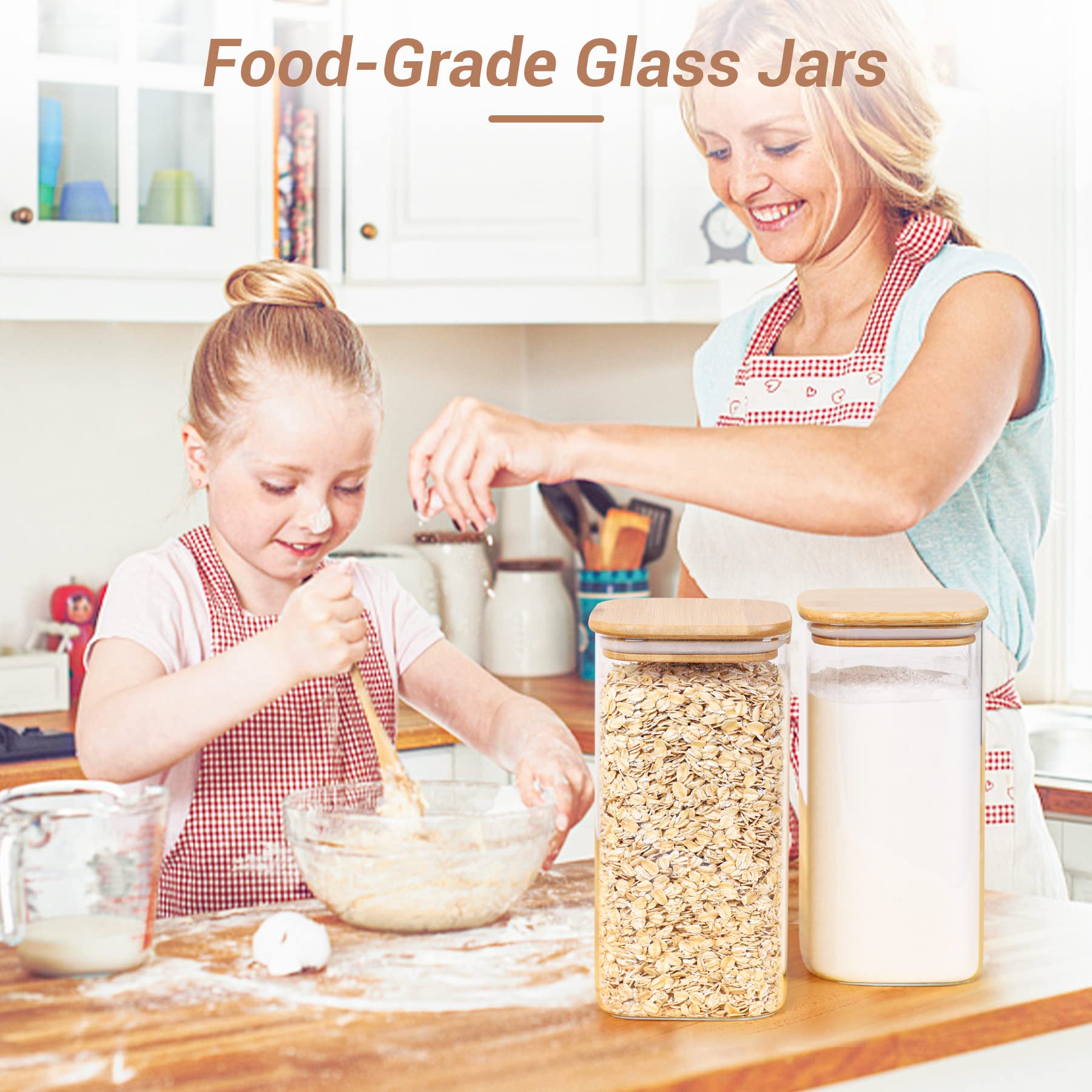 3-Pack 50oz Square Glass Jars With Bamboo Lids - Airtight Food Storage Containers With Labels 2 thumbnail image