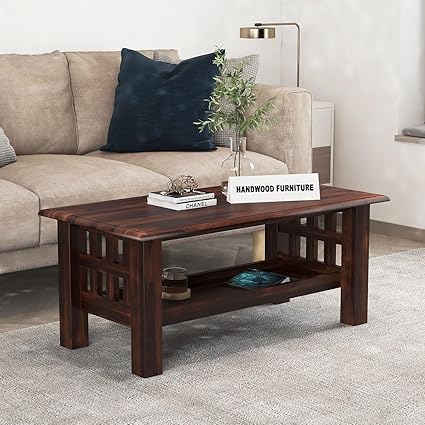 HANDWOOD FURNITURE Premium Sheesham Wood Coffee Table for Living Room | Solid Wood Coffee Table, Center Table, Tea Table | Wooden Coffee Table | Best Furniture for Home |Finish Color:-Walnut Finish