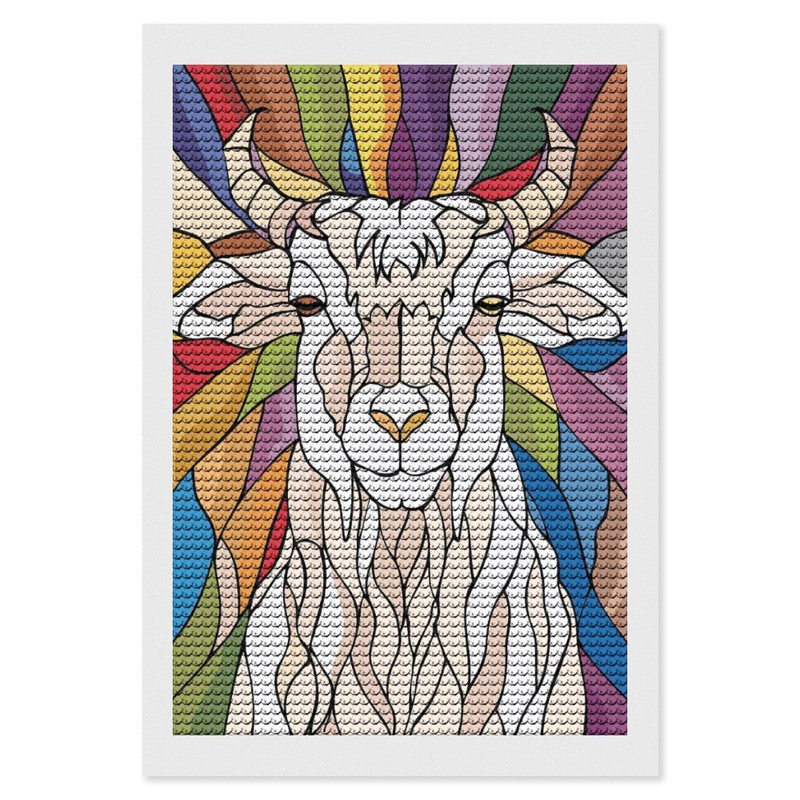 Junmoney Stained Glass Goat Portrait Diamond Painting Canvas Set 8"x12", for Women, Mindful Craft Activity, Cosy Home Accent, Festive Craft Gift