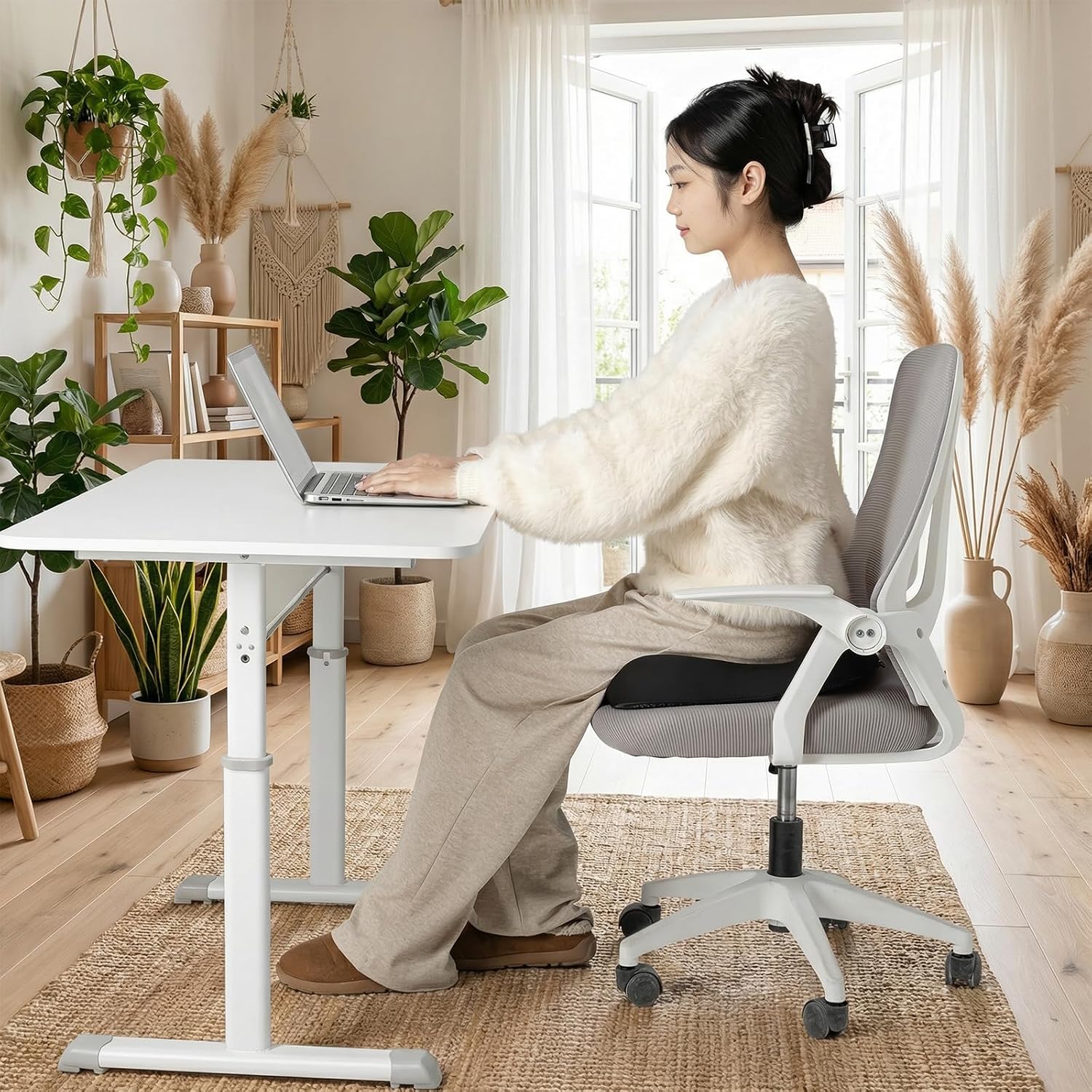 SheRest Seat Cushion, Ergonomic Memory Foam Cooling Cushion, Pressure Relief Suitable for Long Sitting Hours on Office Chairs, Desks, Cars and Airplane Seats, Black