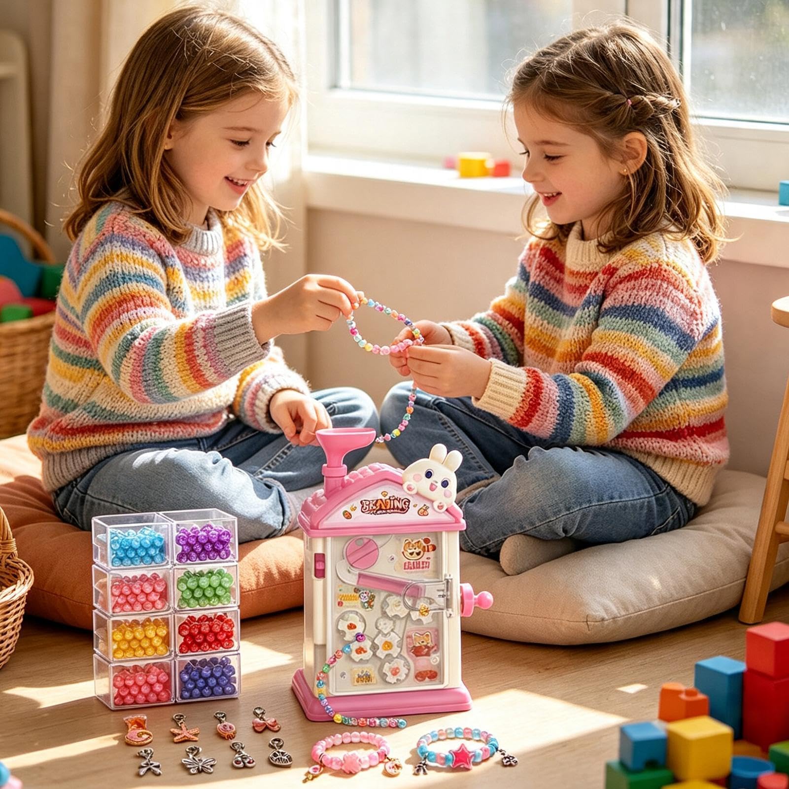 Zestaw Do Robienia Bransoletek Z Narzędziami, Zabawka Edukacyjna DIY | Zestaw Bransoletek z Charmsami dla Dziewczynek Na Przyjęcia, Wakacje, Dom, Szkołę, Prace Plastyczne, Biwak