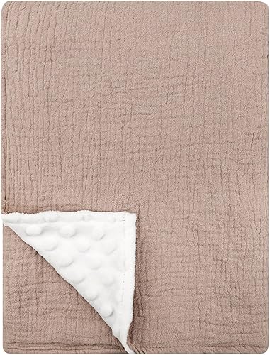 Miniatura 9 de Manta de muselina para bebé recién nacido, manta minky con parte delantera de muselina de algodón y respaldo de forro polar punteado, manta de cama