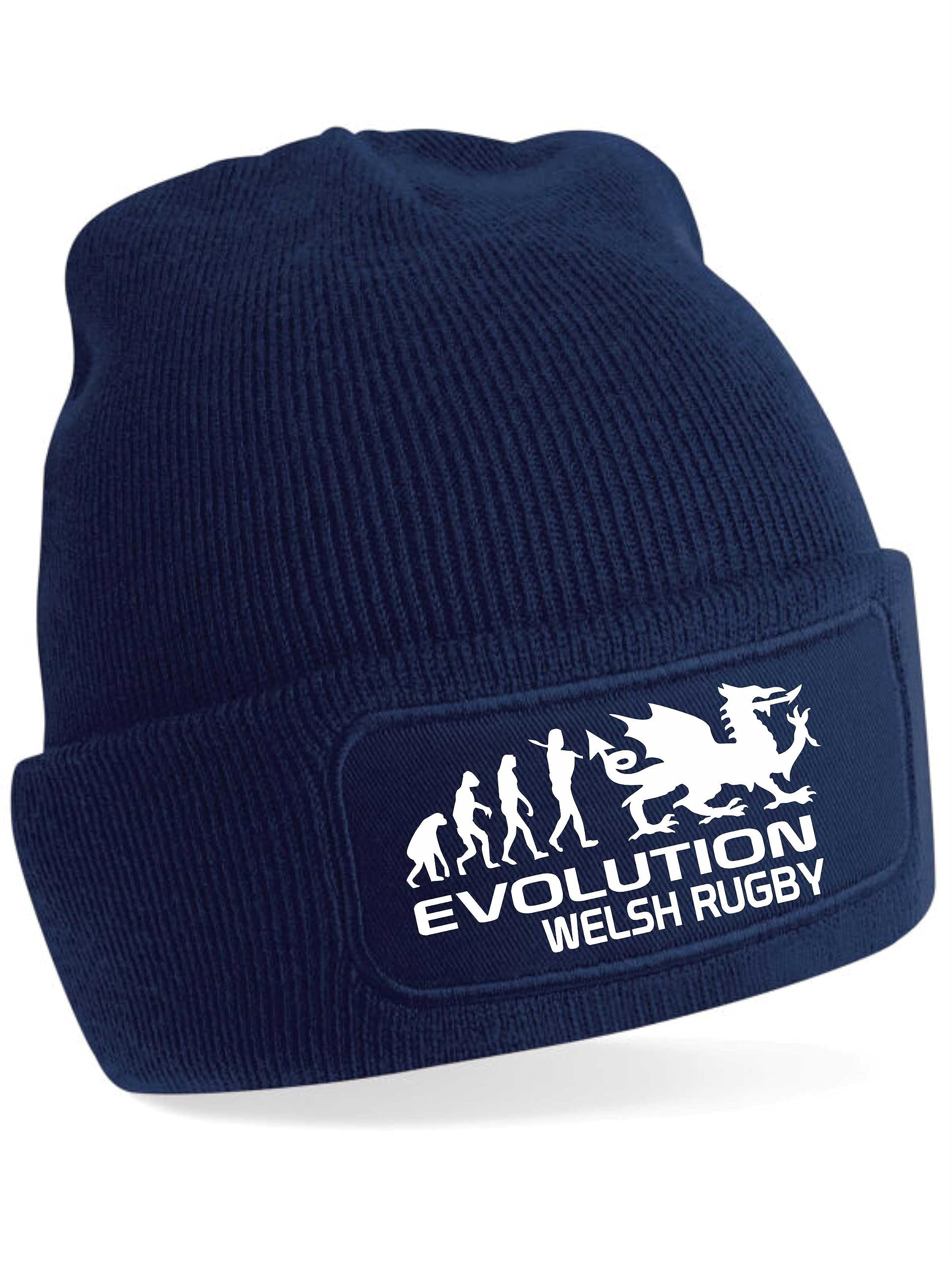 Print4u Women's Blue Evolution Of Welsh Rugby Beanie Hat Wales Gift For Men &