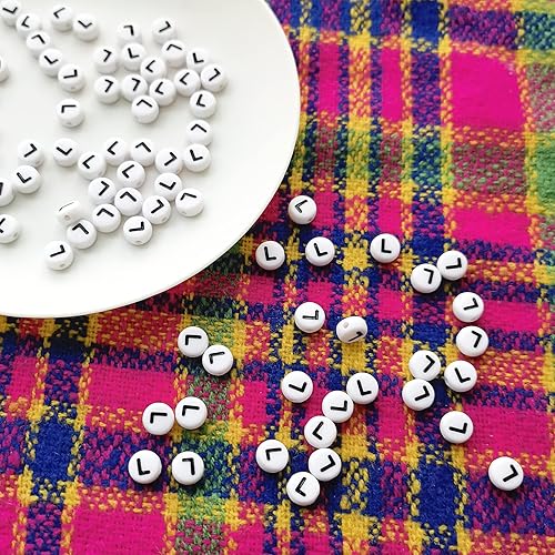Miniatura 5 de Amaney - Cuentas de letras L, 100 piezas de 0.276 x 0.157 in, color blanco, redondo, acrílico, negro, alfabeto para hacer pulseras y joyas