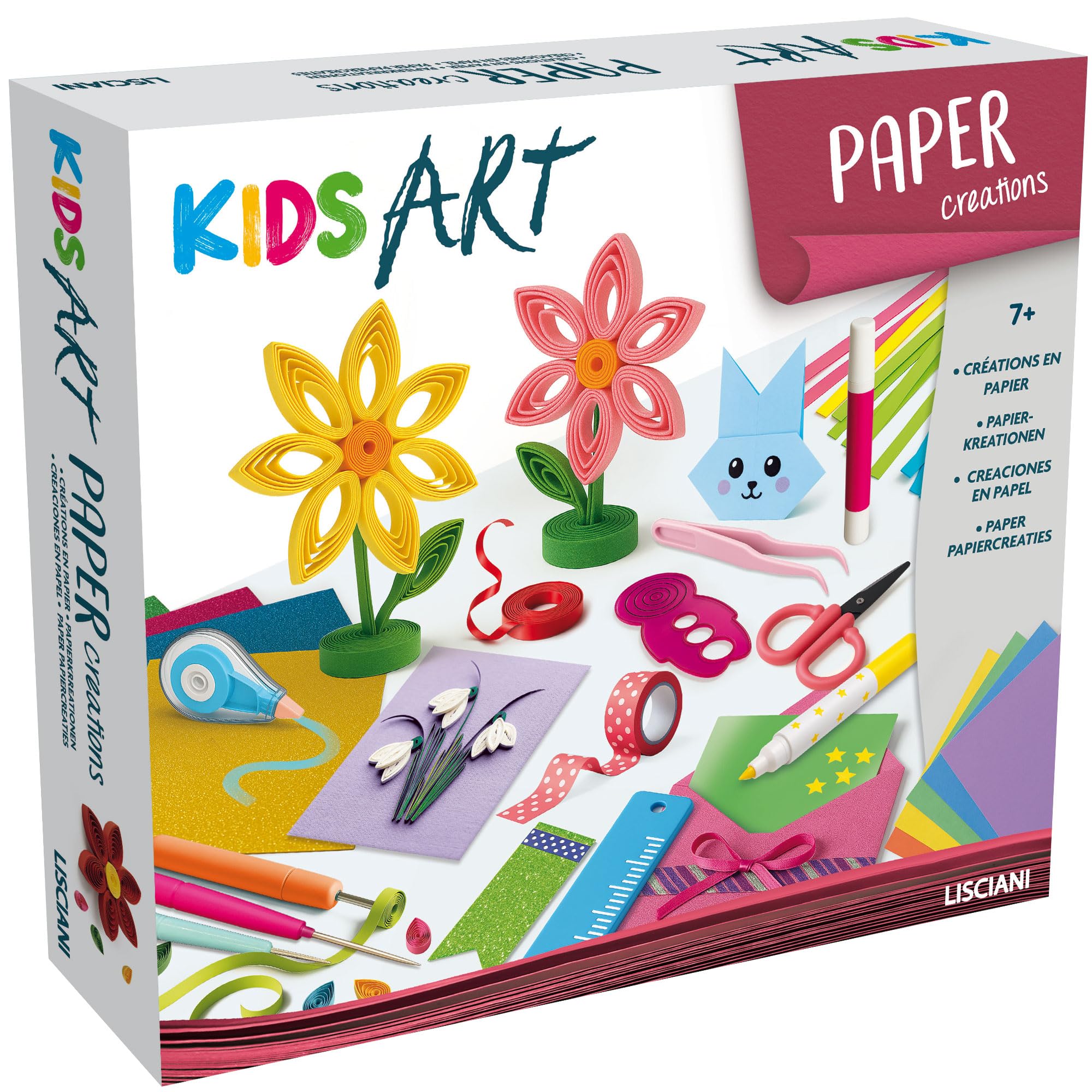 Lisciani - Kids Art Paper Creations - Creative Paper Craft Kit for Children 7-12 Years - Paper Craft & Quilling Activity - 20 Colored Sheets Washi Tape Scissors & Glue - Creativity & Fine Motor Skills