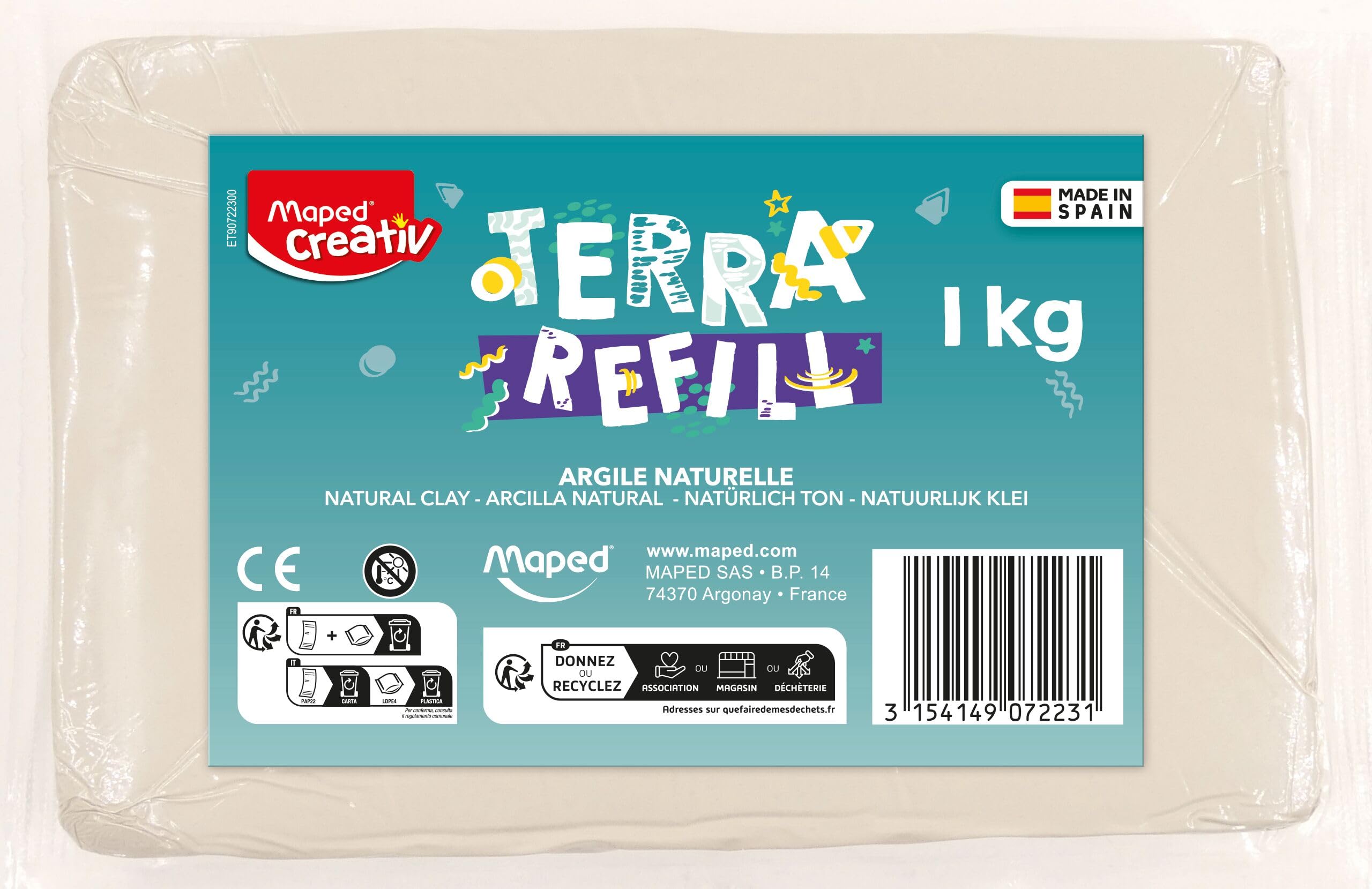 Maped CREATIV - 1 kg Pottery Clay Refill - Self-Hardening Clay and Easy to use - Creative Activity for Children - Terra Pottery Compatible - Ages 8 and Above
