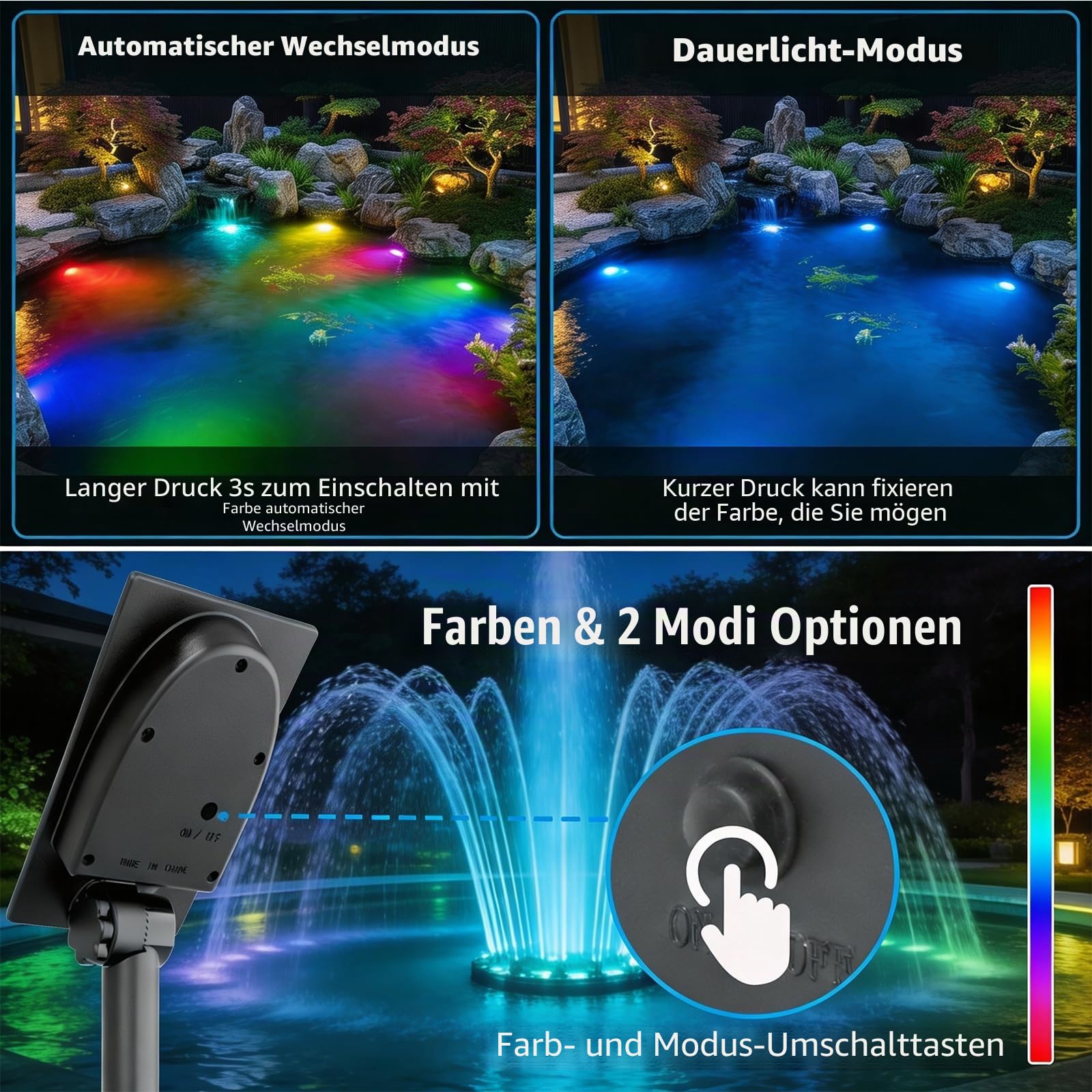 T-SUN Solar Teichbeleuchtung RGB Solar Unterwasserstrahler LED Teich Licht mit IP68 wasserdicht, RGB-Farbwechsel Landschaftsscheinwerfer Gartenbeleuchtung für Garten, Patio, Baum (5 Set)