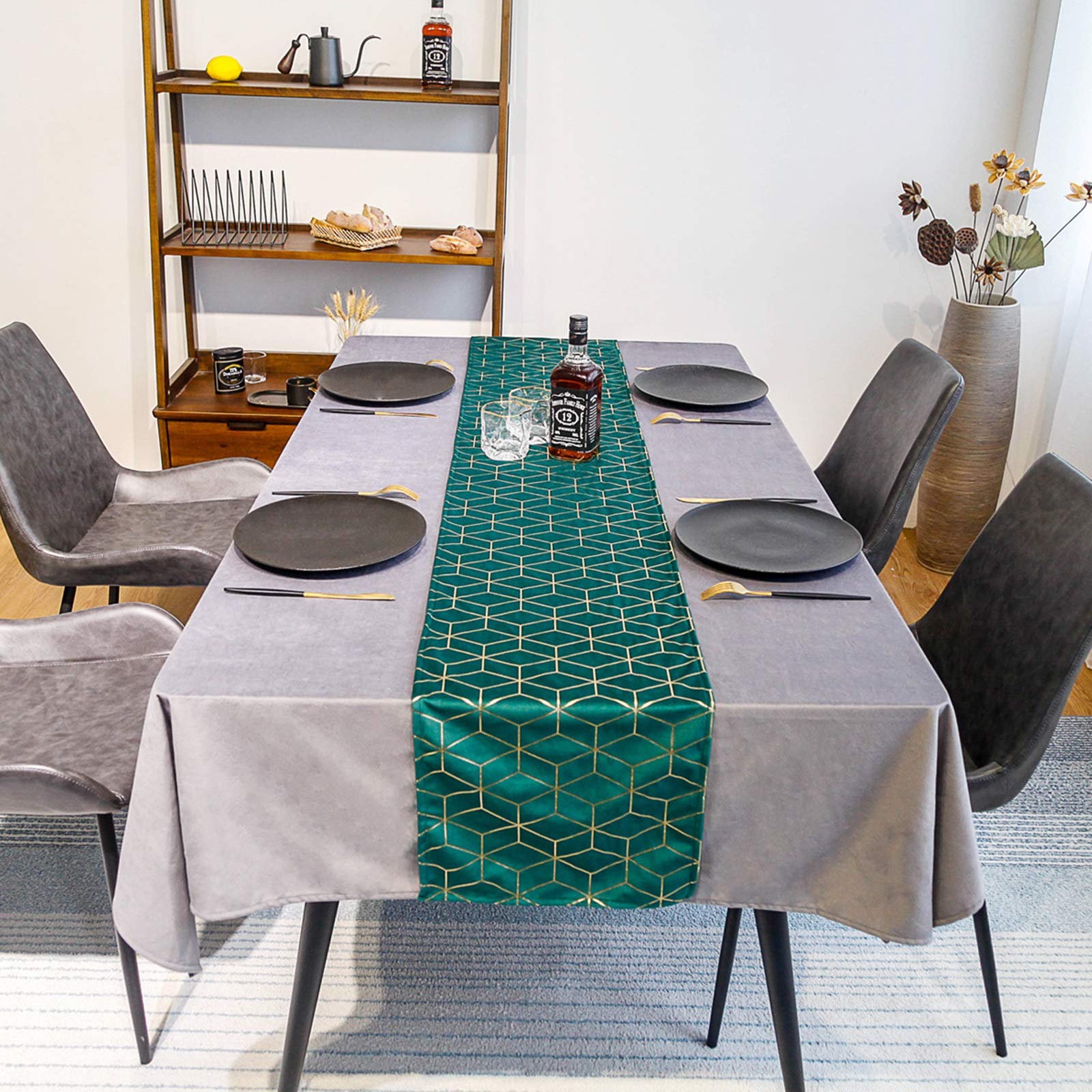 Tischdecken Lotuseffekt, Fiber Grün Gold Tischläufer Einfache Samtraute Tischläufer Velvet 32x180CM