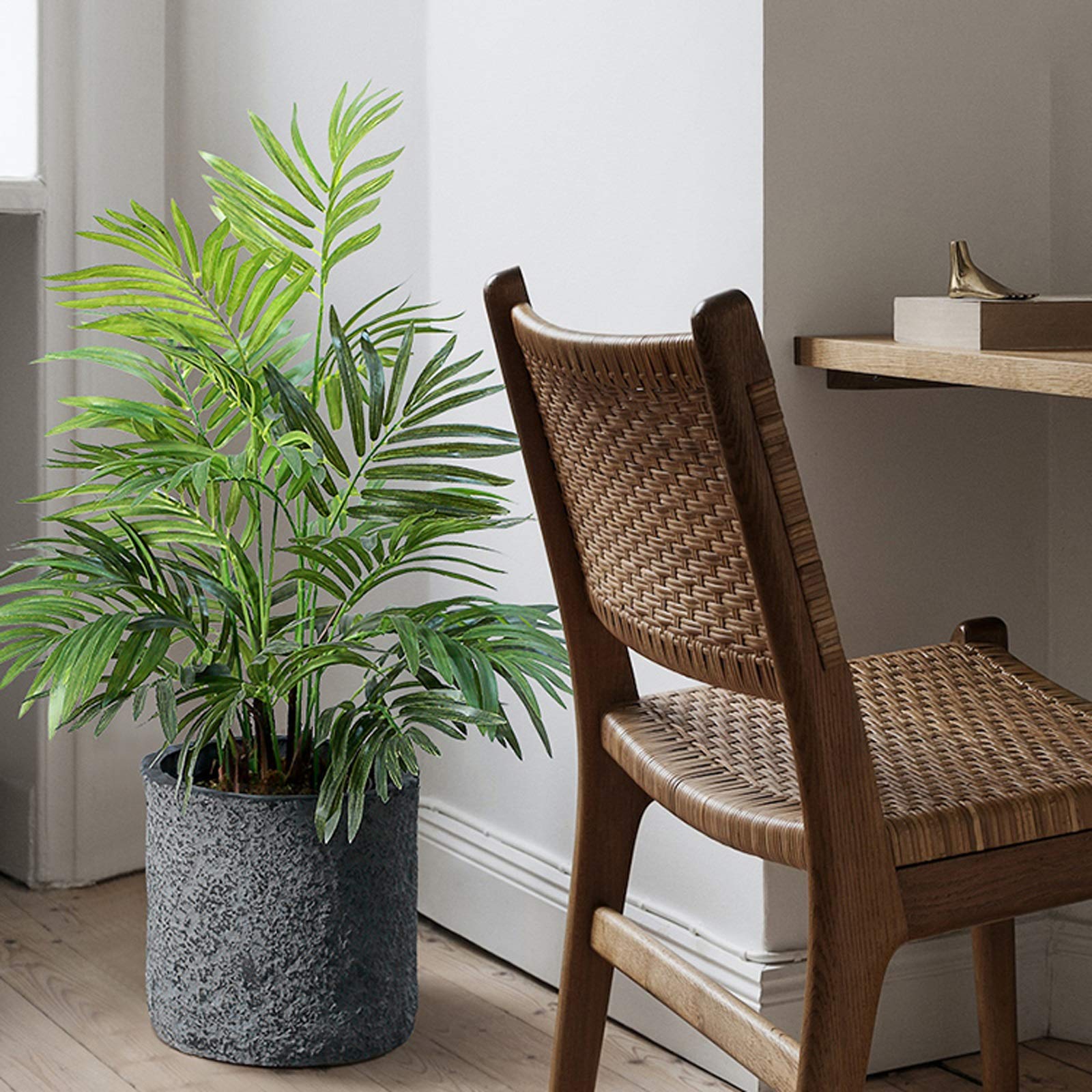 Piante finte 39,4" Pianta artificiale di palma con vasi di fiori grigi Decorazione Regalo perfetto per l'inaugurazione della casa Design ultra-reale, Piante artificiali verdi per la decorazione domest