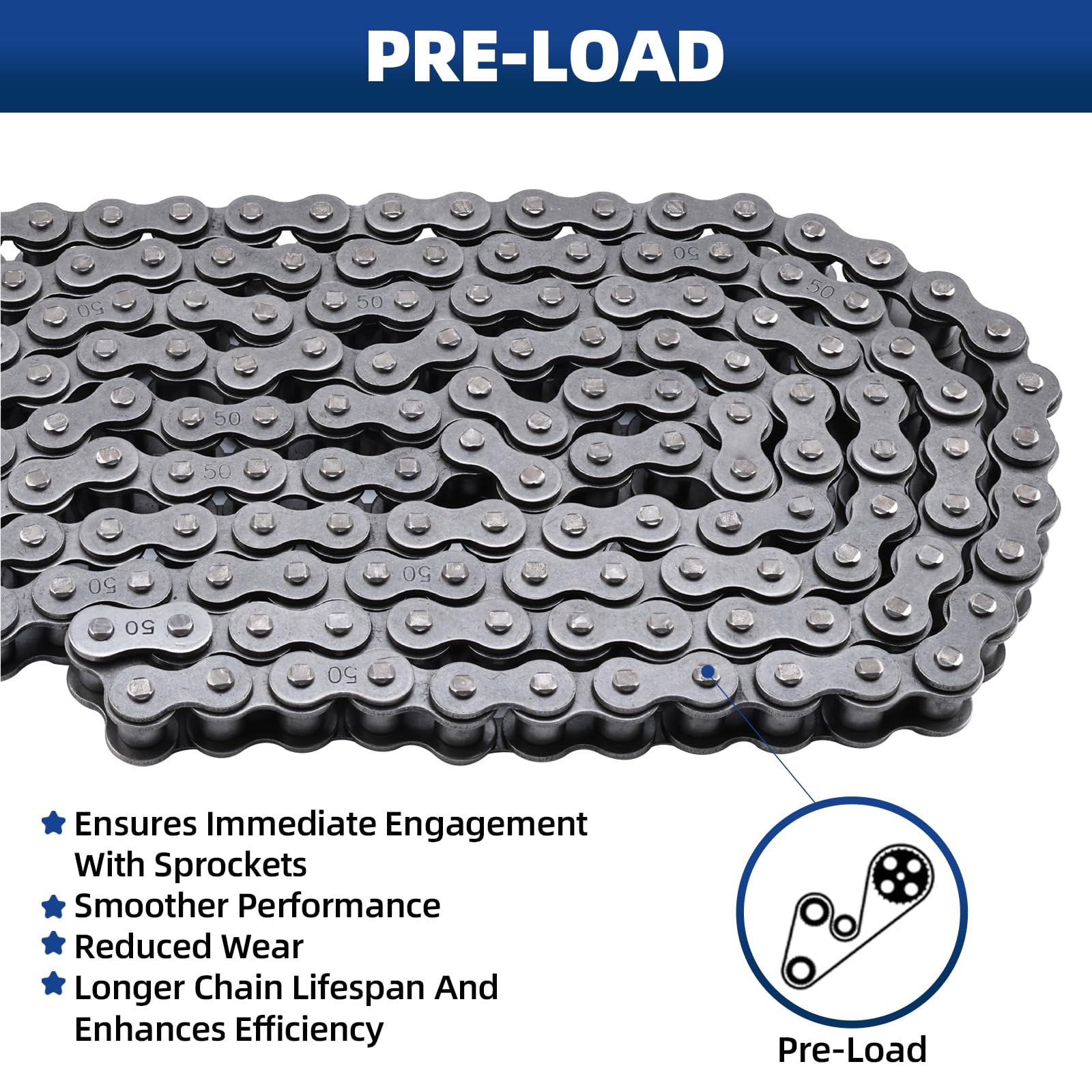 #50 Roller Chain, 10 Feet Carbon Steel Chain with 4 Free Connecting Links — Amazon image 5