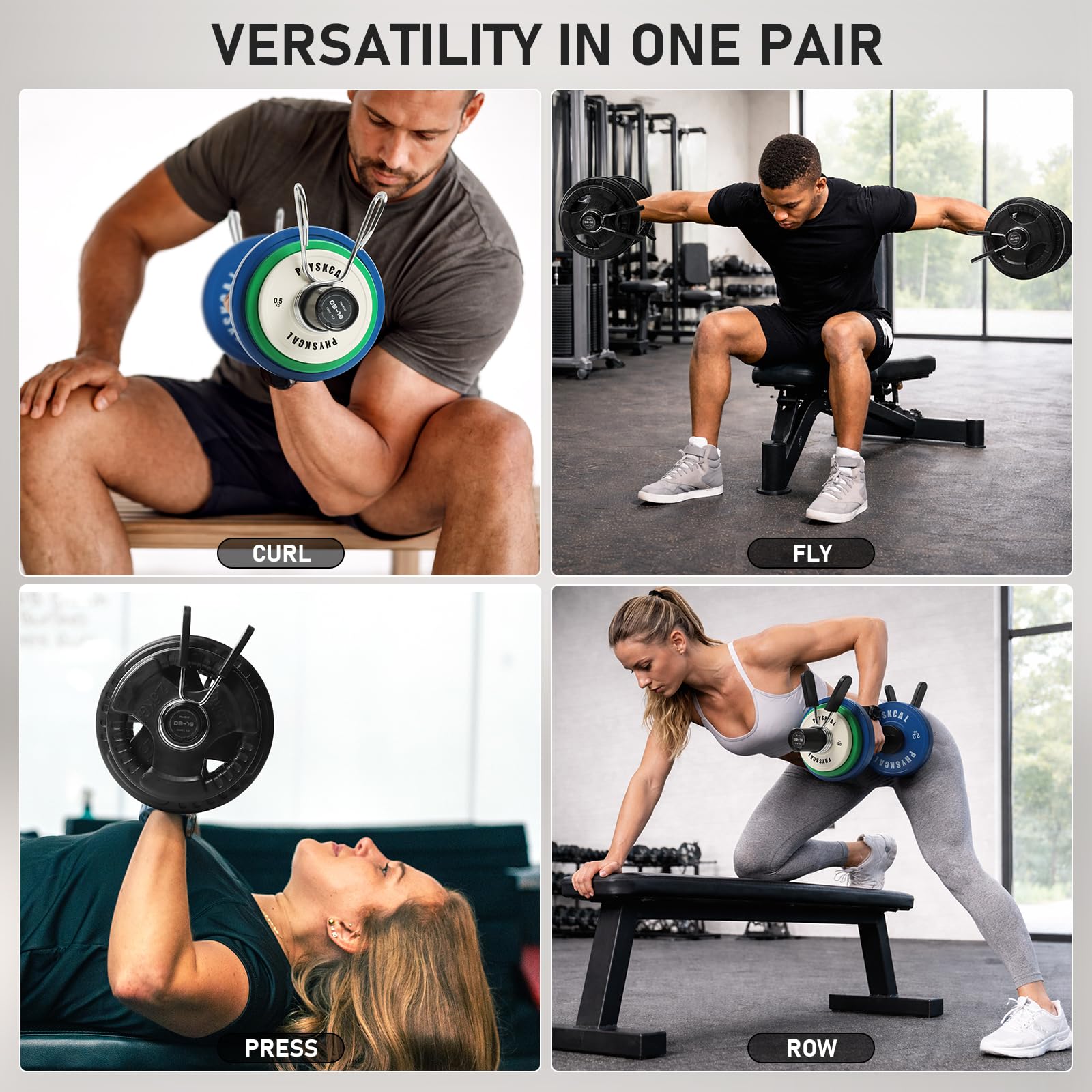 PhysKcal Coppia di manubri regolabili per dischi da 50 mm, manico Olympia-Dumbell da 16" con manico da 28 mm, Dumbell Bar per dischi Olympia