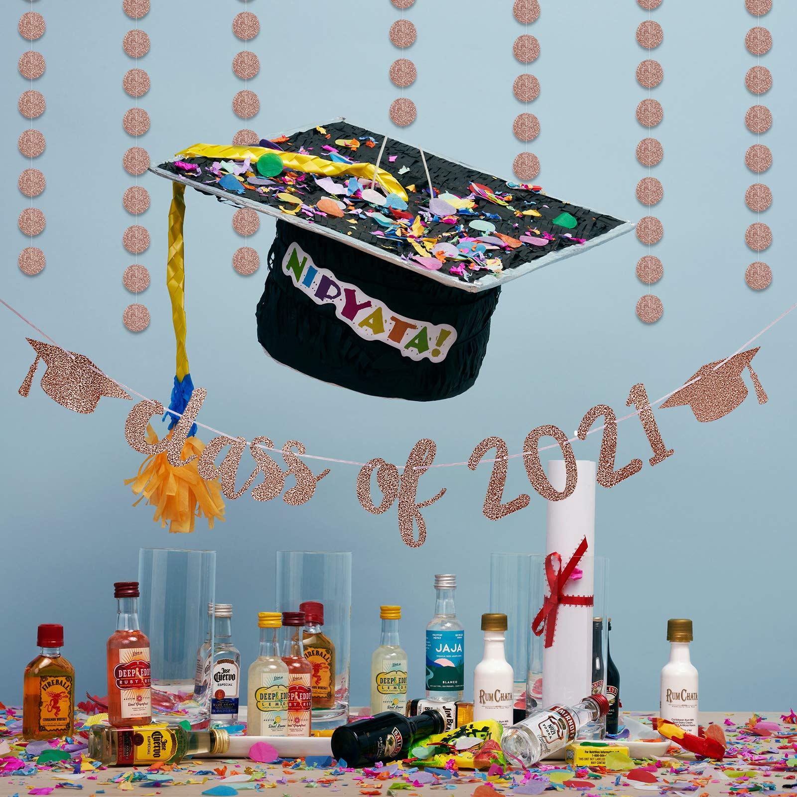 Class of 2022 Banner and Graduation Circle Dots Garland Rose Gold