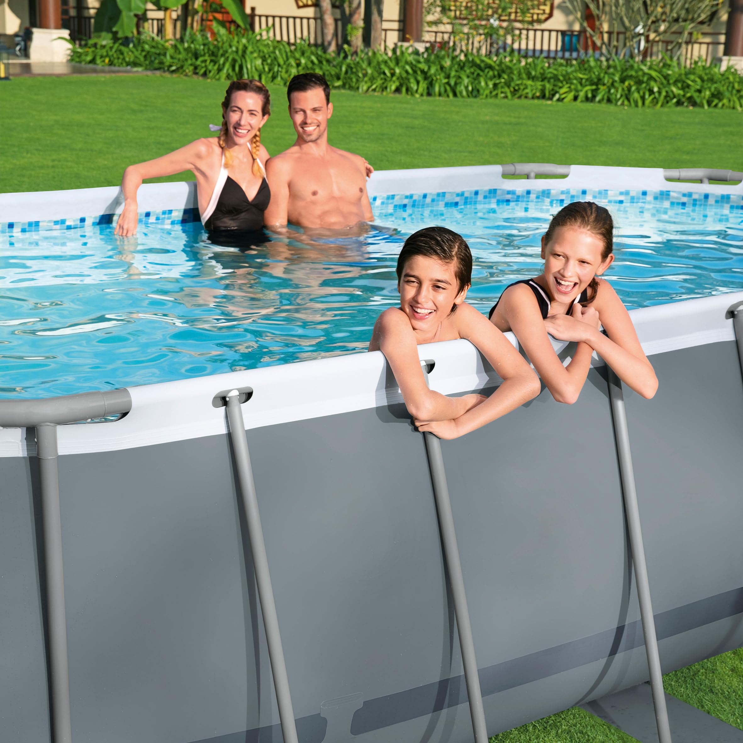 Bestway Juego de Piscina Ovalada de 14' x 8'2" x 39.5"/4.27 m x 2.50 m x 1 m