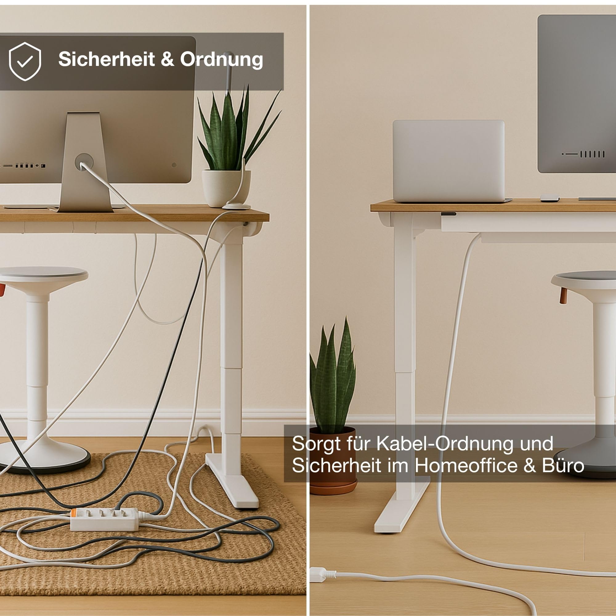 ASSMANN Horizontaler Kabelkanal Flex-Big + Vertikale Kabelführung + 6-Fach Steckdose 128x16x10cm 1280mm Weiß einfache Montage für Büro und Homeoffice